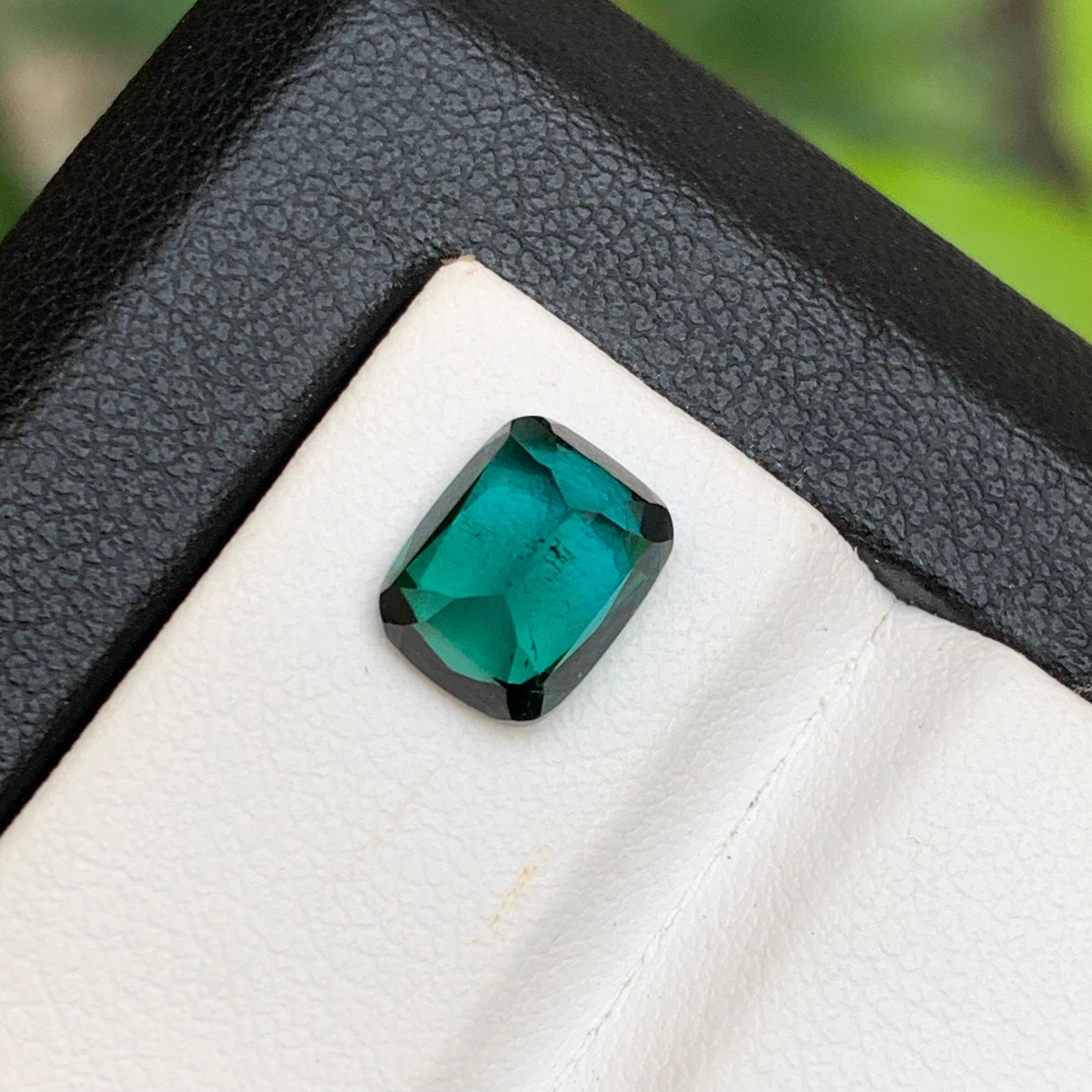 Deep Bluish Green Natural Tourmaline Ring Gemstone 2.35 Ct Cushion Cut-Jewelry For Sale 1
