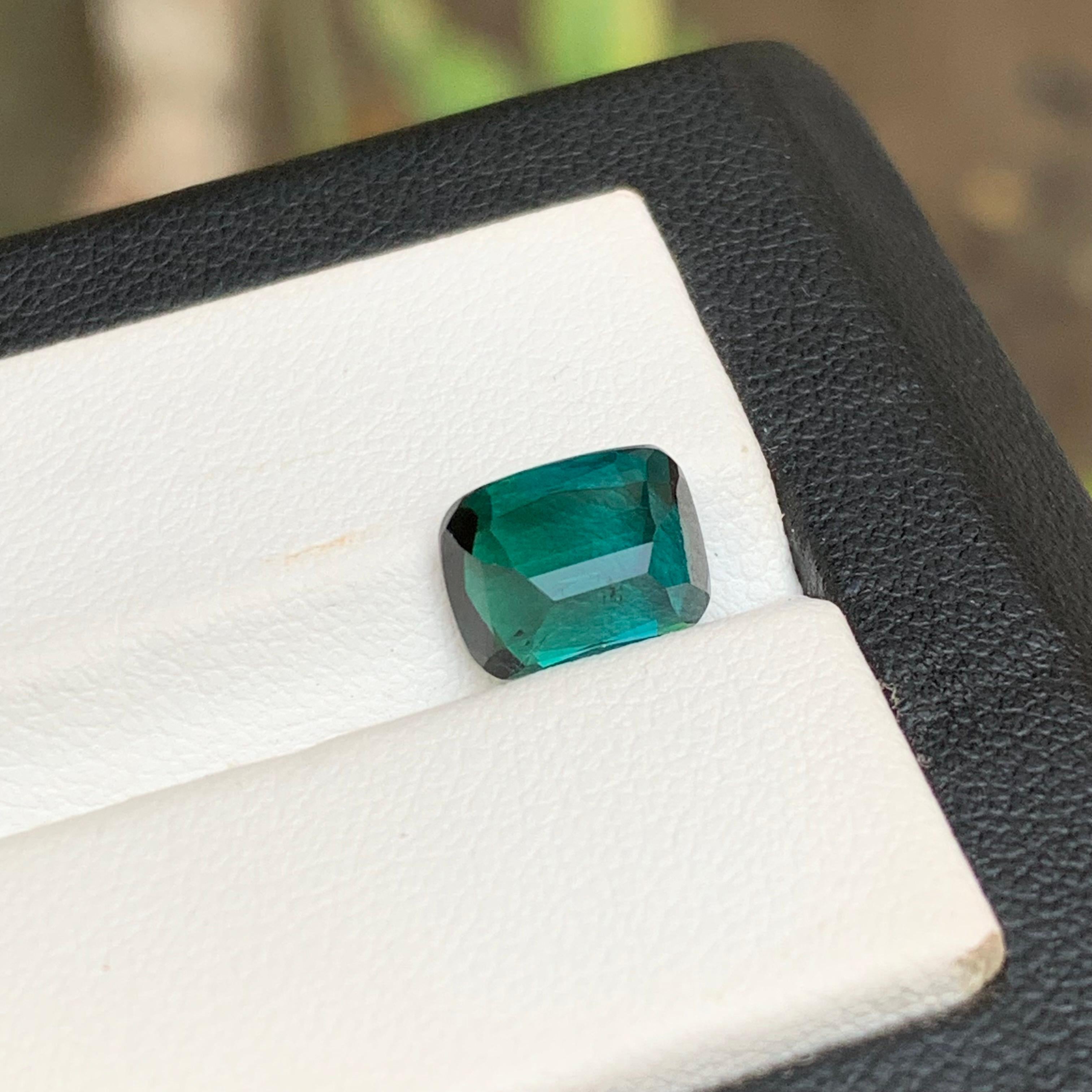 Deep Bluish Green Natural Tourmaline Ring Gemstone 2.35 Ct Cushion Cut-Jewelry For Sale 2