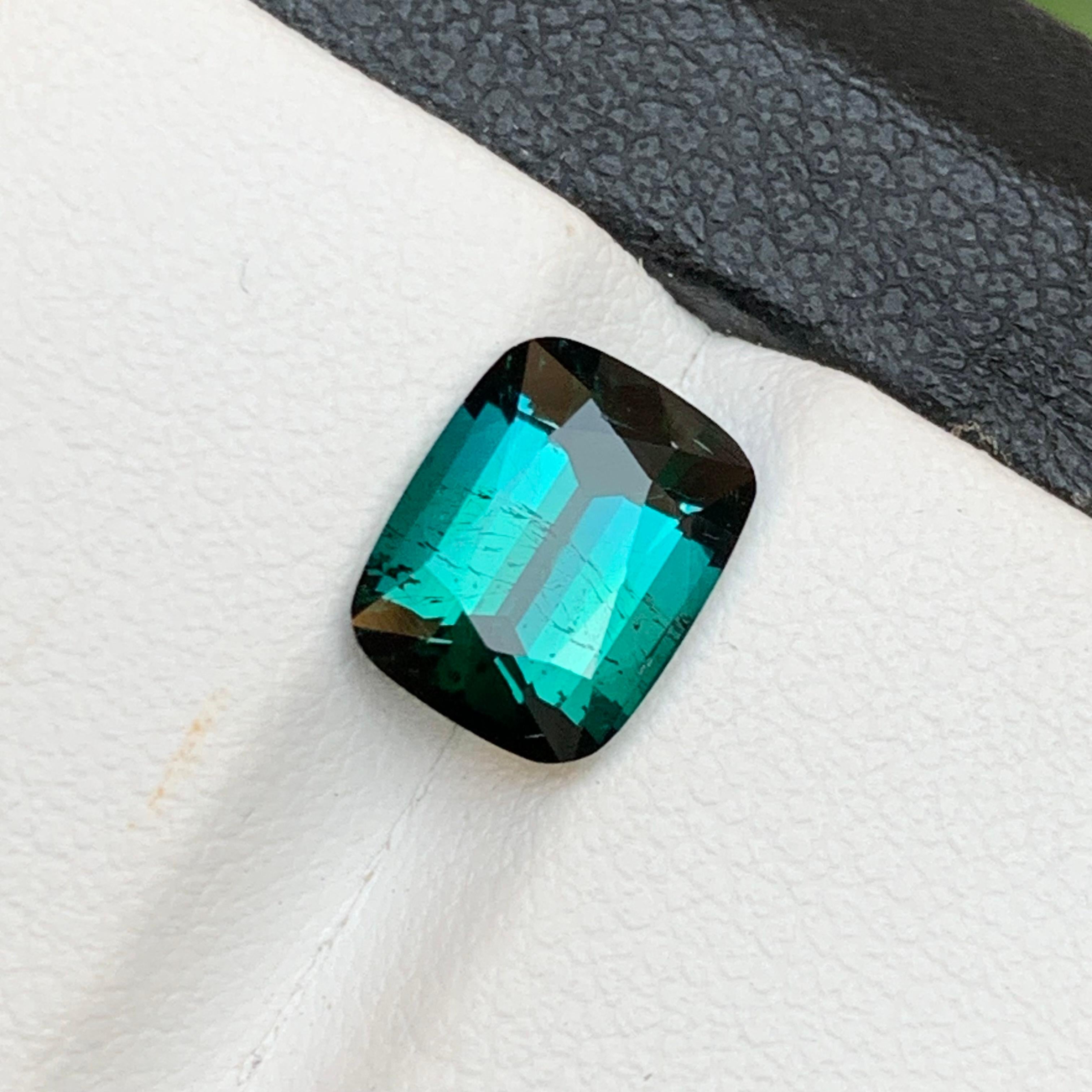 Deep Bluish Green Natural Tourmaline Ring Gemstone 2.35 Ct Cushion Cut-Jewelry For Sale 3