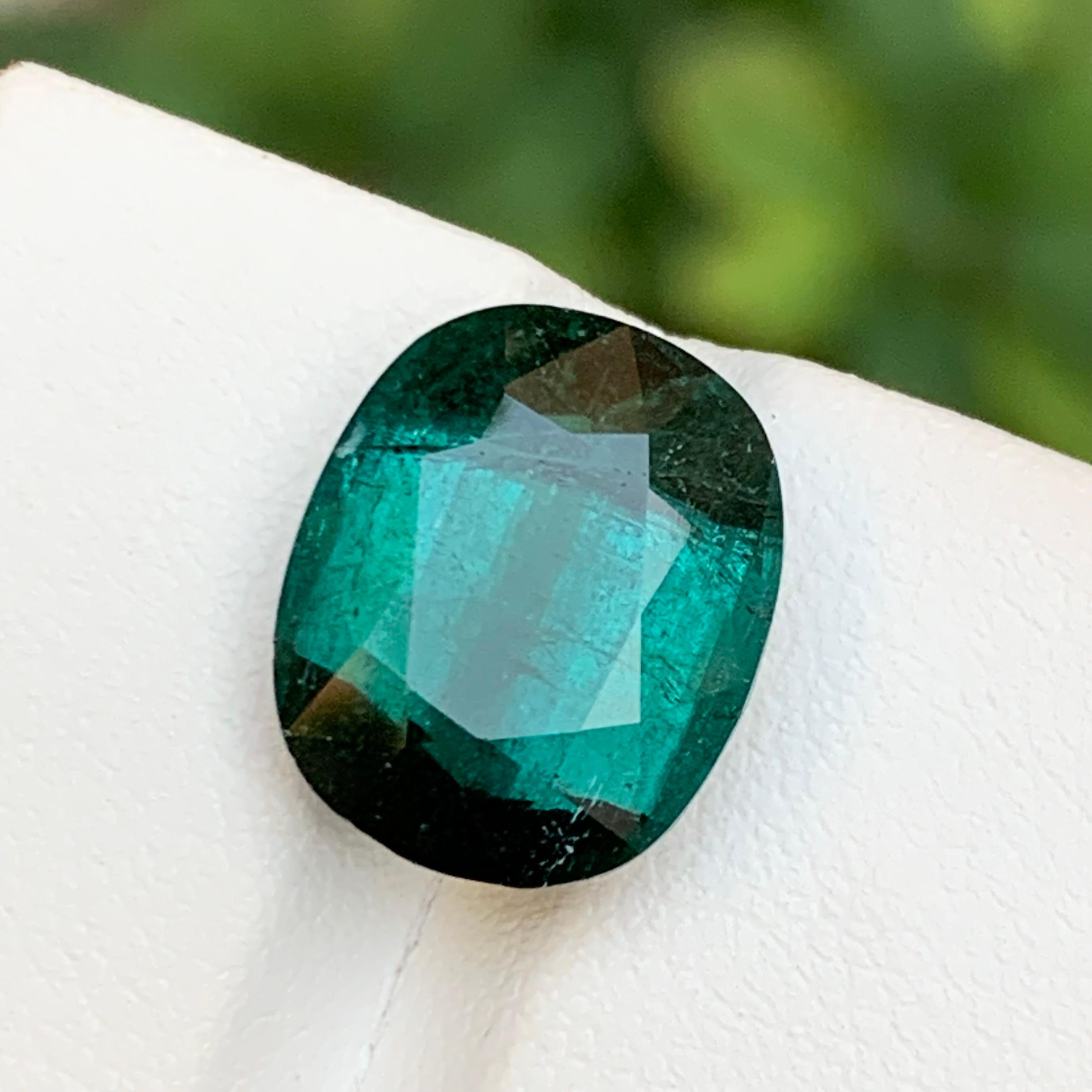 Anello con tormalina naturale verde intenso, ciondolo, pietra preziosa da 8,55 carati con taglio a cuscino in vendita 6