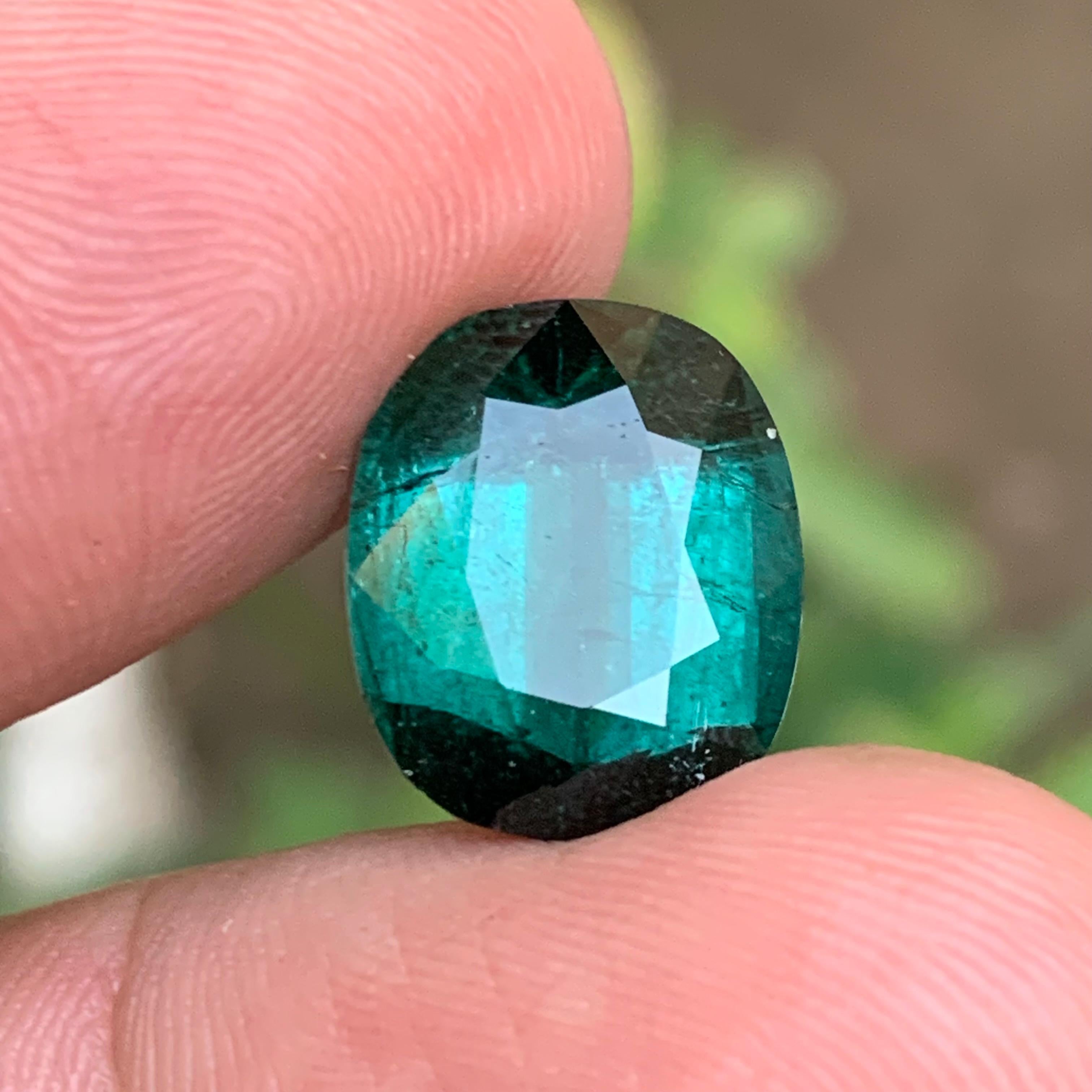 Anello con tormalina naturale verde intenso, ciondolo, pietra preziosa da 8,55 carati con taglio a cuscino in vendita 3