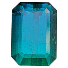Bague en tourmaline naturelle bicolore vert bleuté profond, pierre précieuse non sertie de 3,10 carats