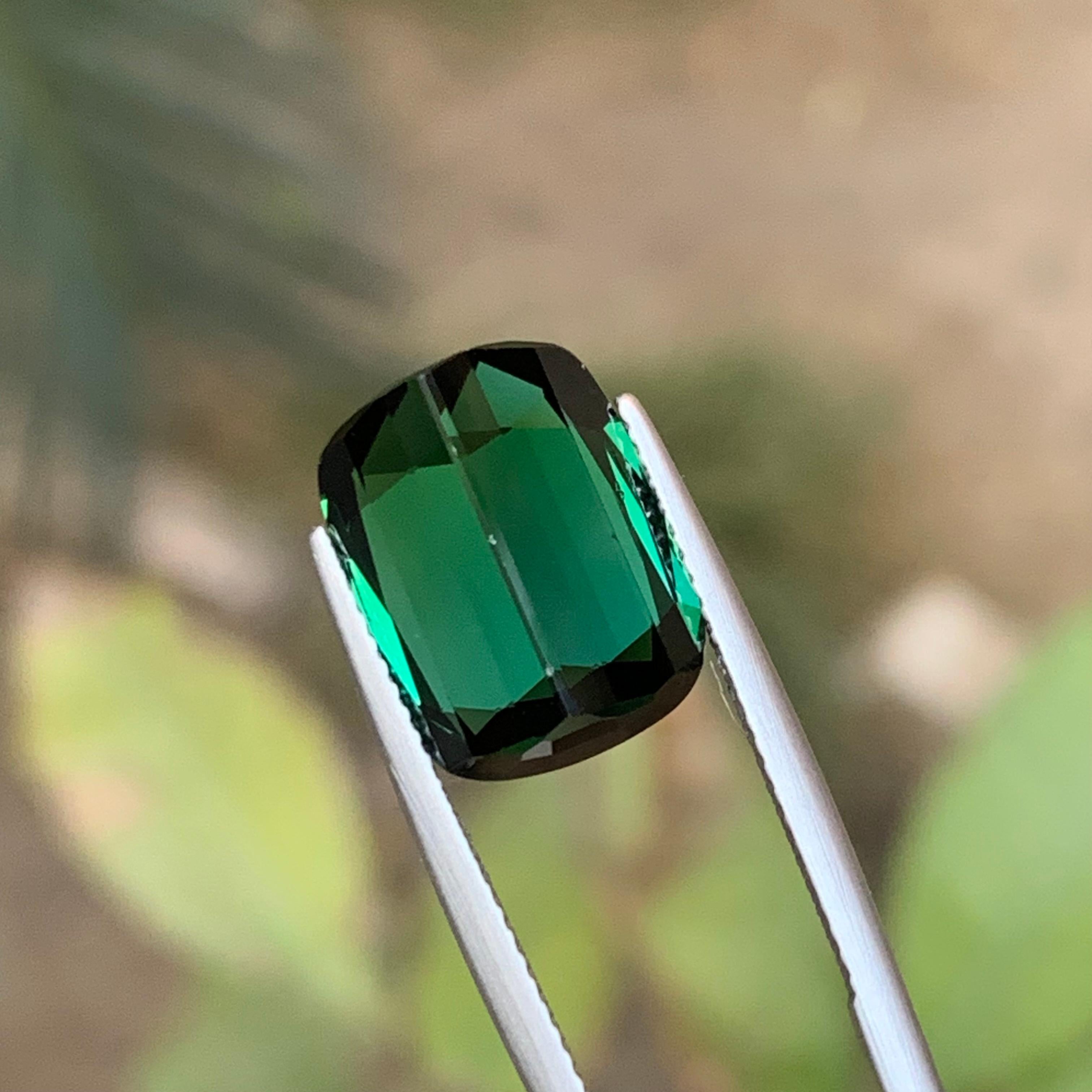Bague en tourmaline naturelle vert bleuté profond taille coussin 9,50 carats en vente 8