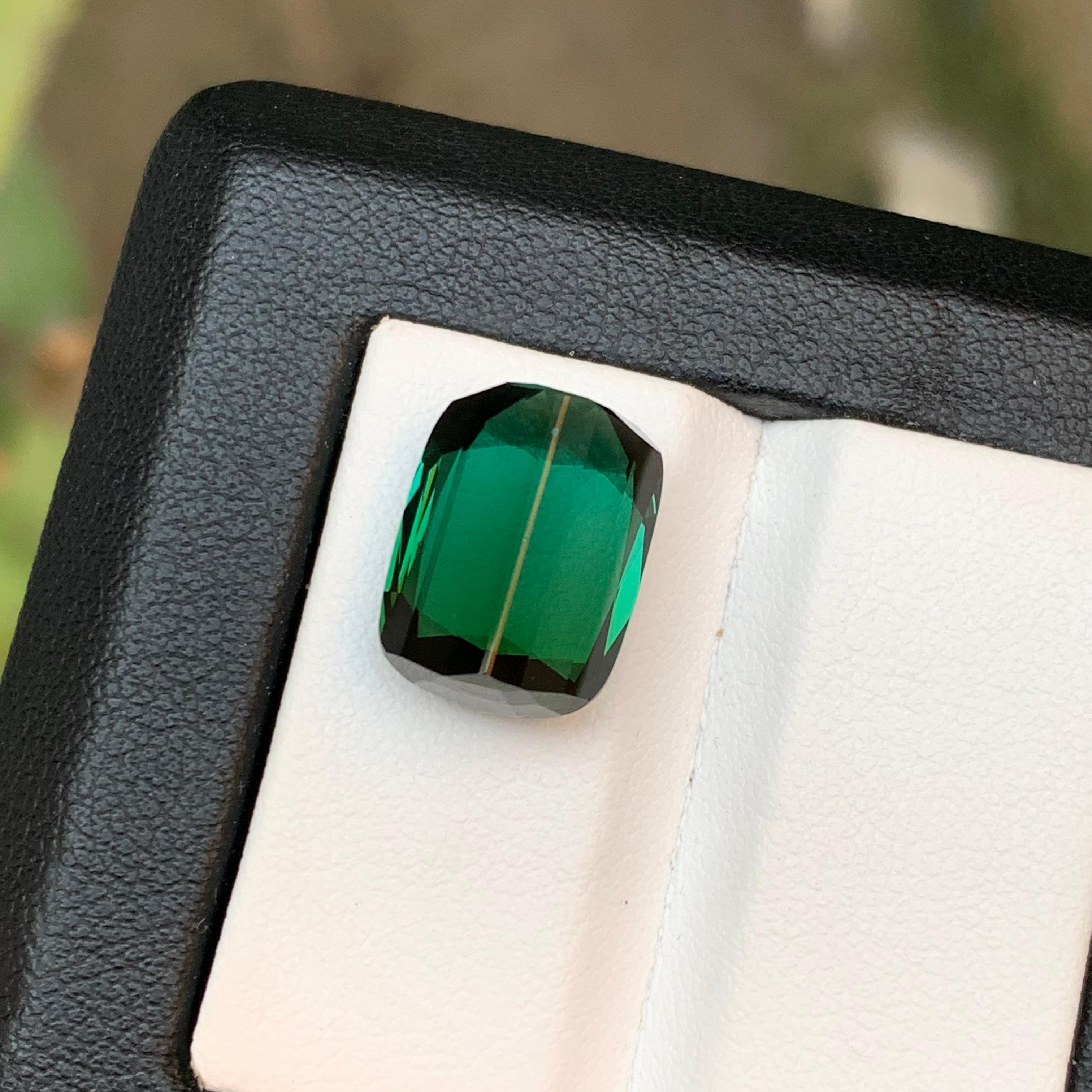 Bague en tourmaline naturelle vert bleuté profond taille coussin 9,50 carats en vente 2