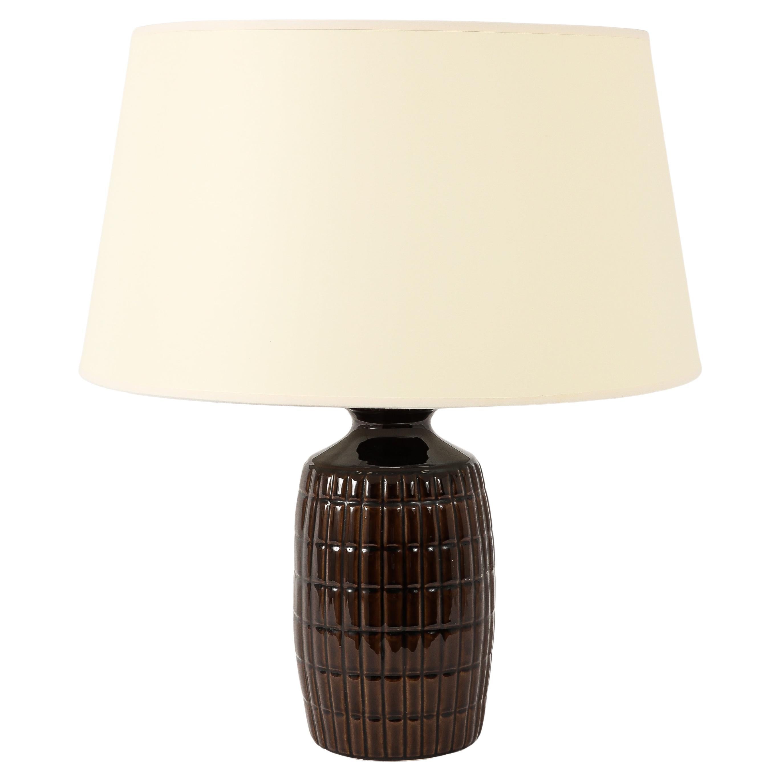 Deep Brown Ceramic "Grenade'' Lamp, France 1950's