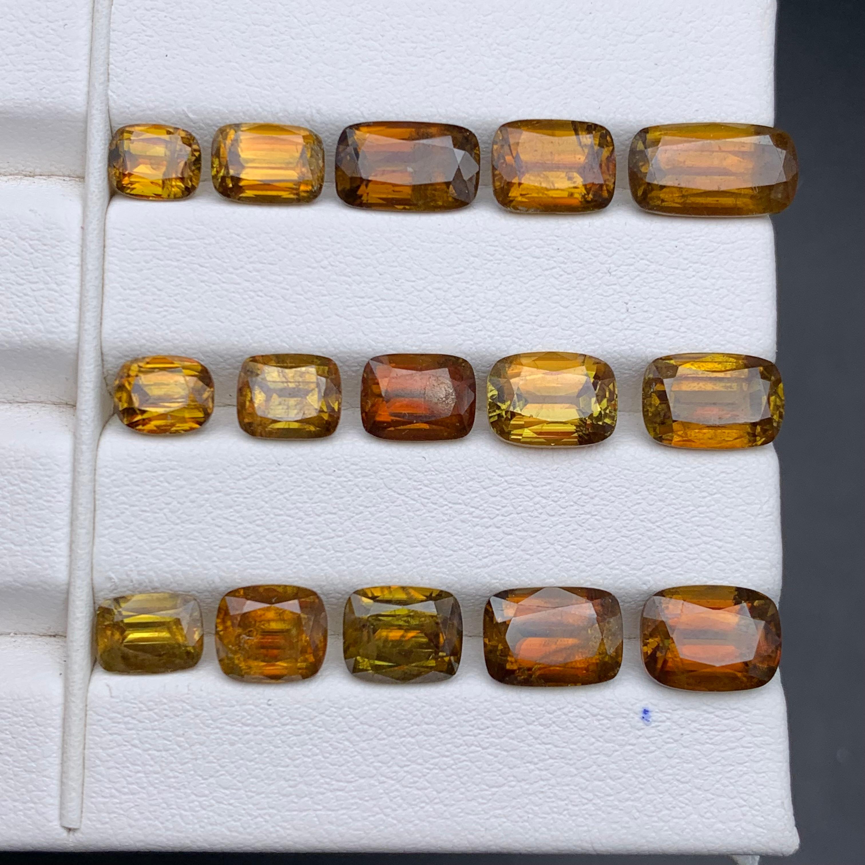 Cushion Cut Deep Brownish Yellow Natural Sphene/Titanite Loose Gemstones Lot 31.45Ct-Jewelry For Sale