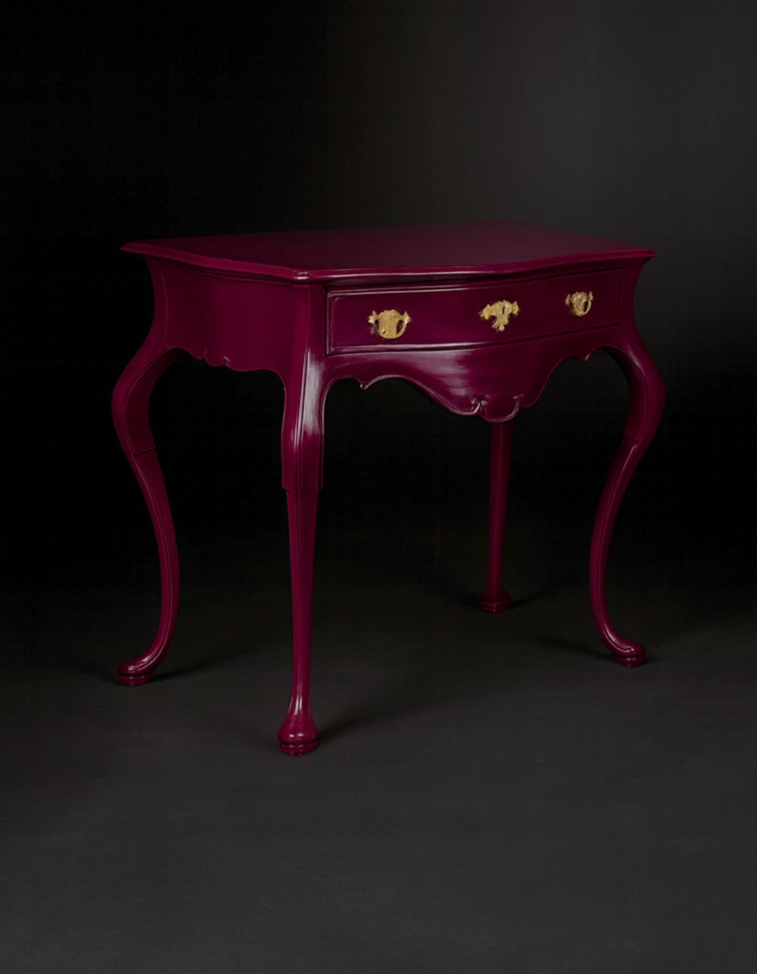 Elevate your space with this high-end Portuguese Baroque-style wood table commode, now reimagined in sleek Deep Burgundy #4A192C color reference by expert artisans. Featuring a single drawer with a cut-out top that follows the elegant lines of the
