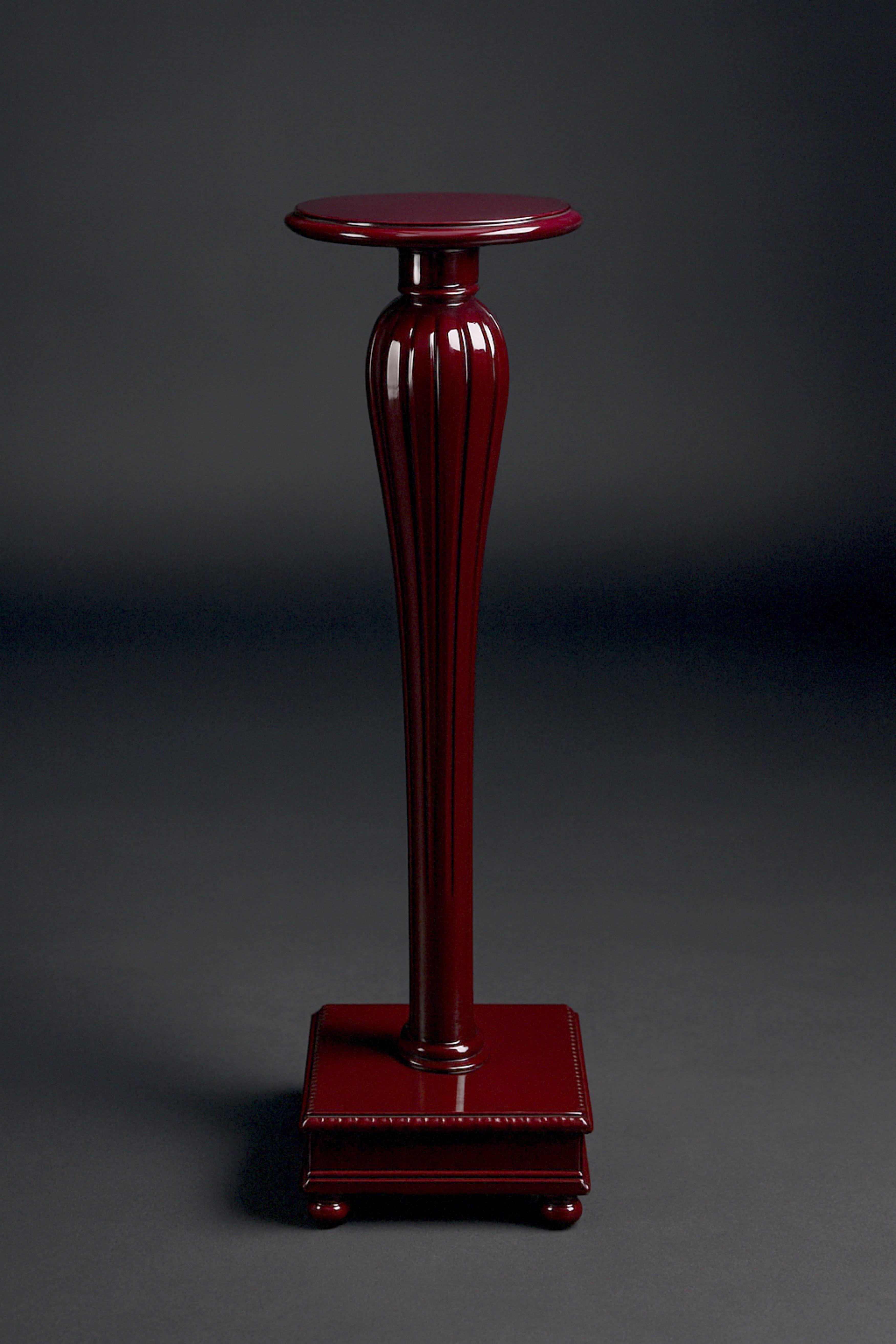 Portuguese Deep Burgundy Color Classical Wooden Column Pedestal, 20th Century For Sale