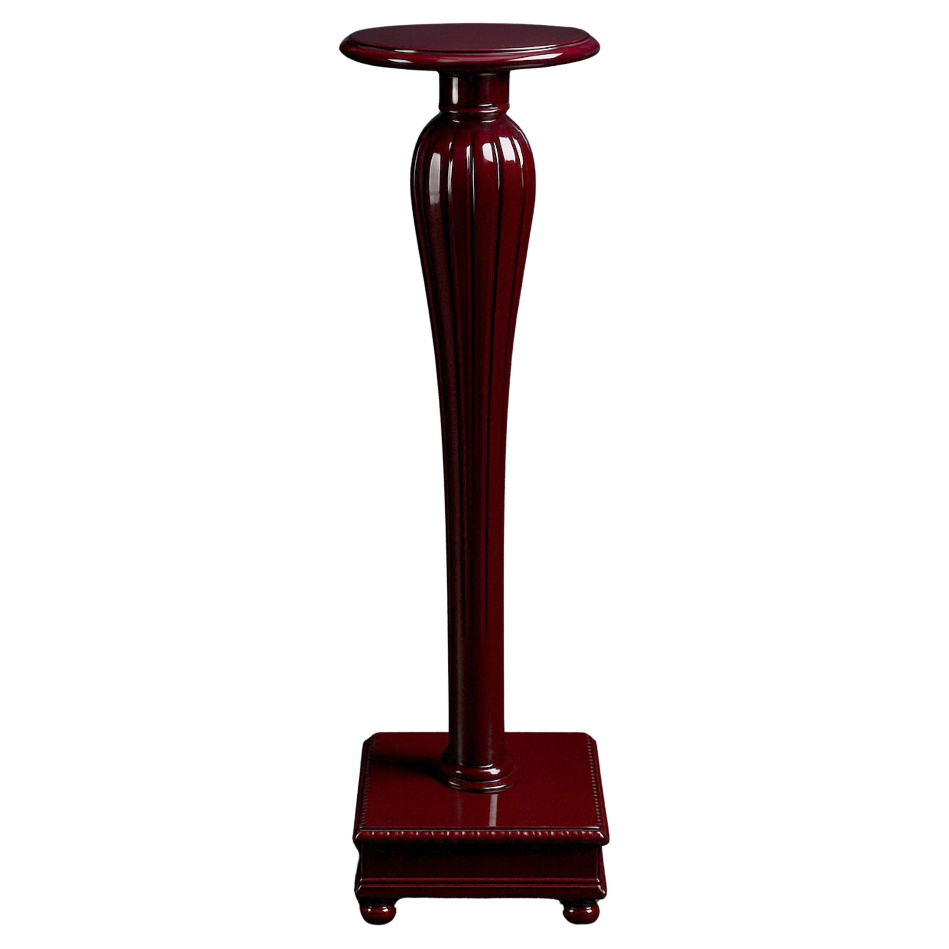 Deep Burgundy Color Classical Wooden Column Pedestal, 20th Century