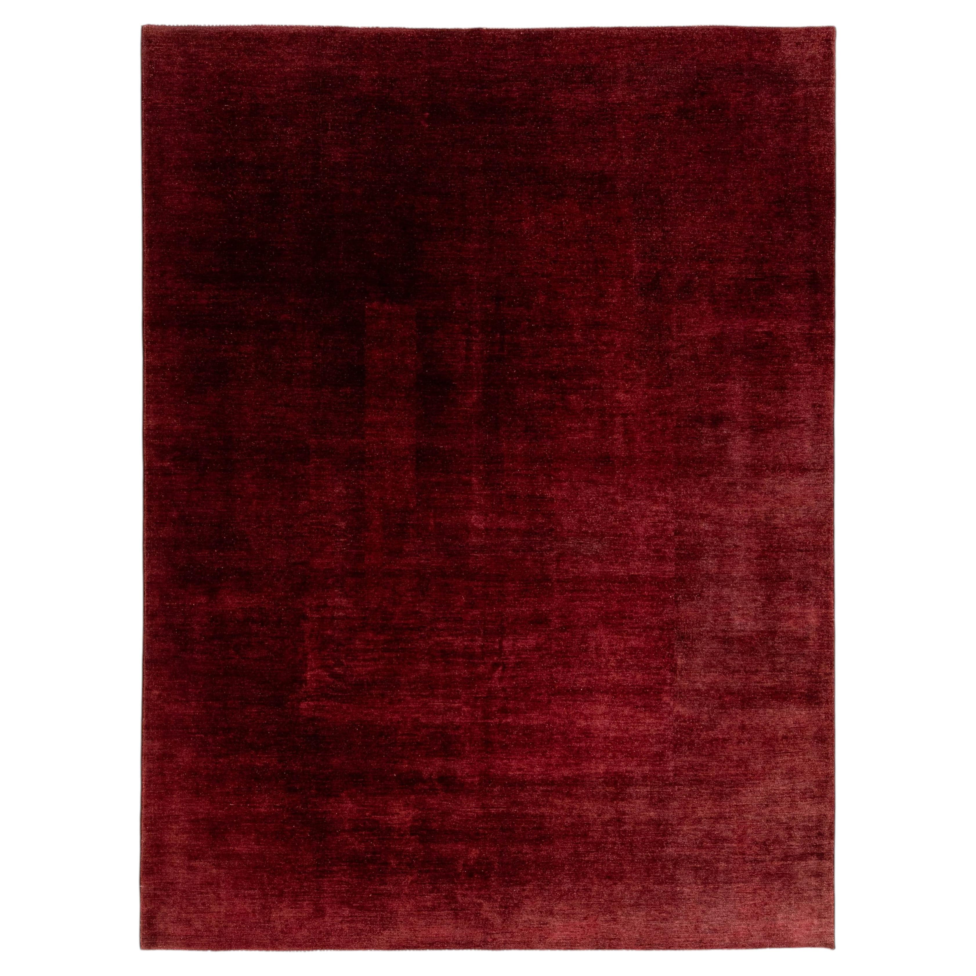 Tapis en laine surteintée Bourgogne profond Cramoisi moderne 9 x 11