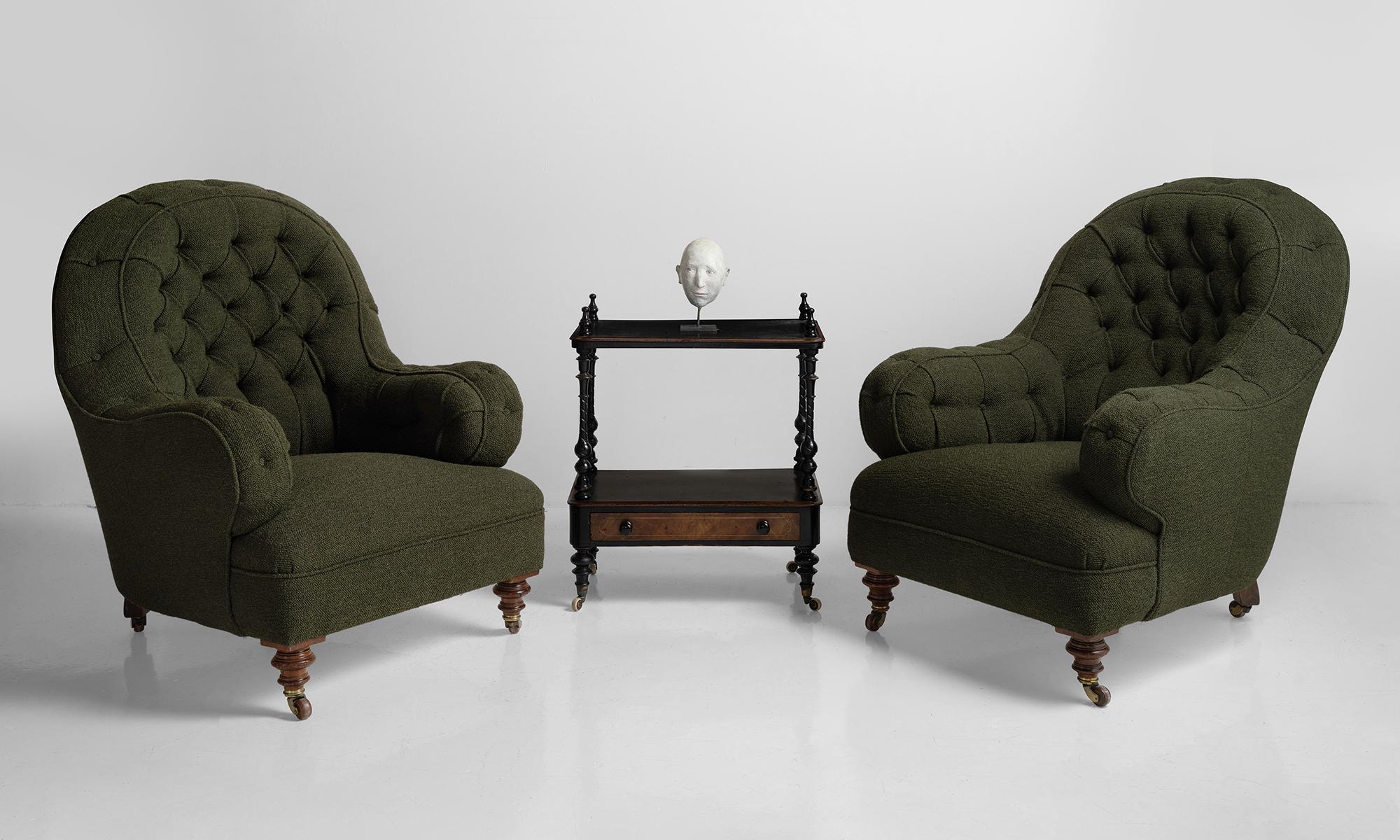 Tufted Armchairs in Wool Blend Textured Fabric  4