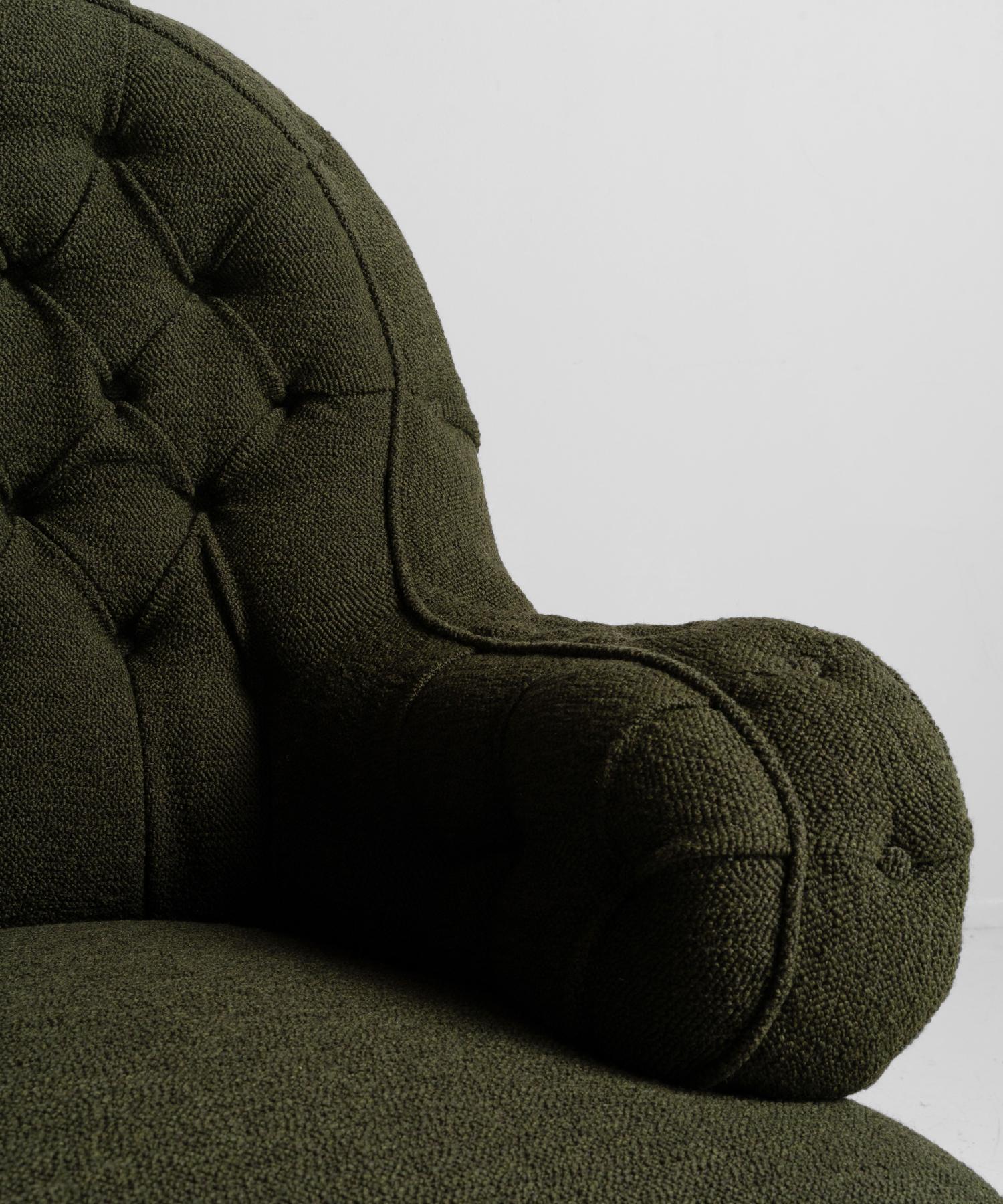 Victorian Tufted Armchairs in Wool Blend Textured Fabric 