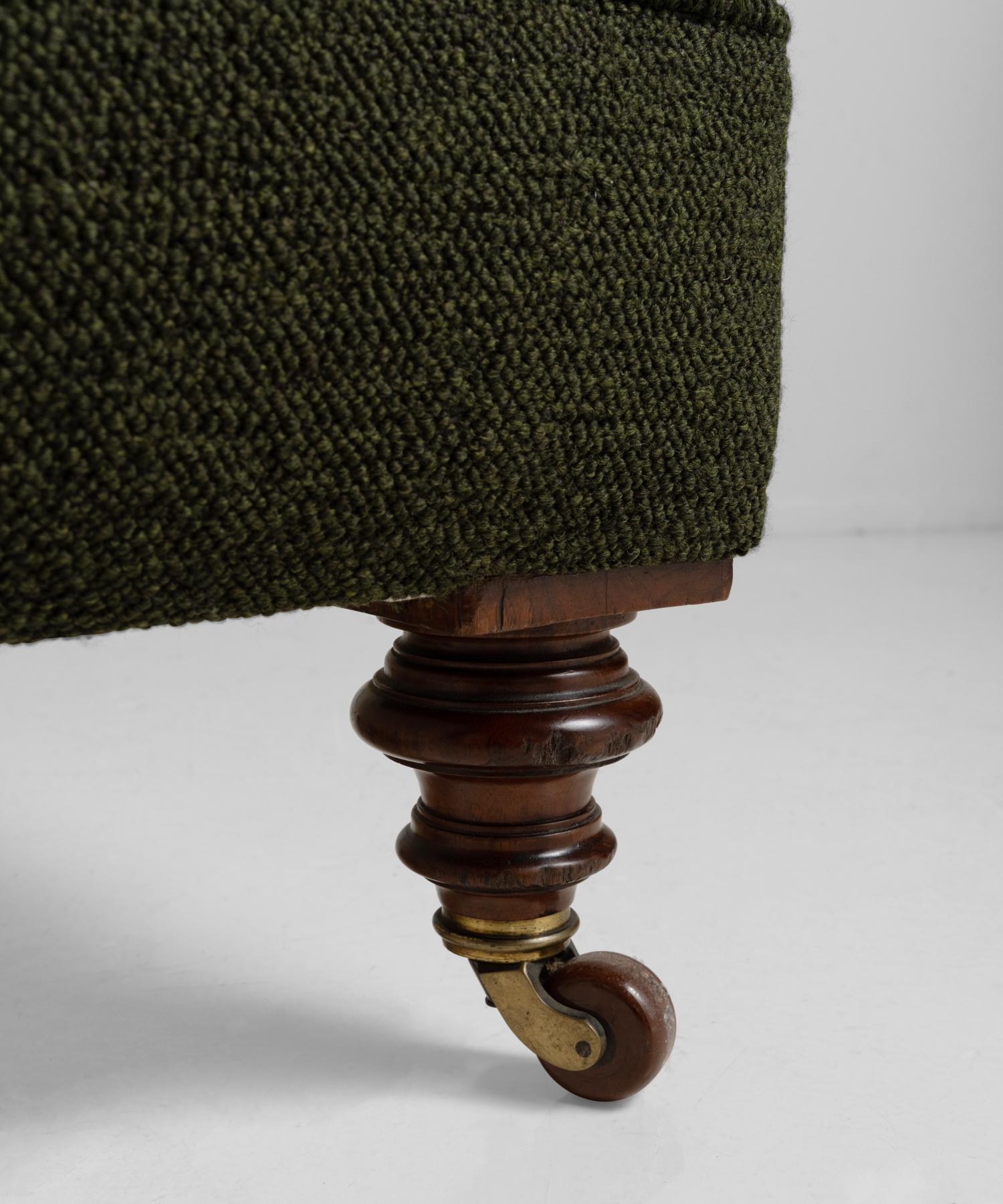 English Tufted Armchairs in Wool Blend Textured Fabric