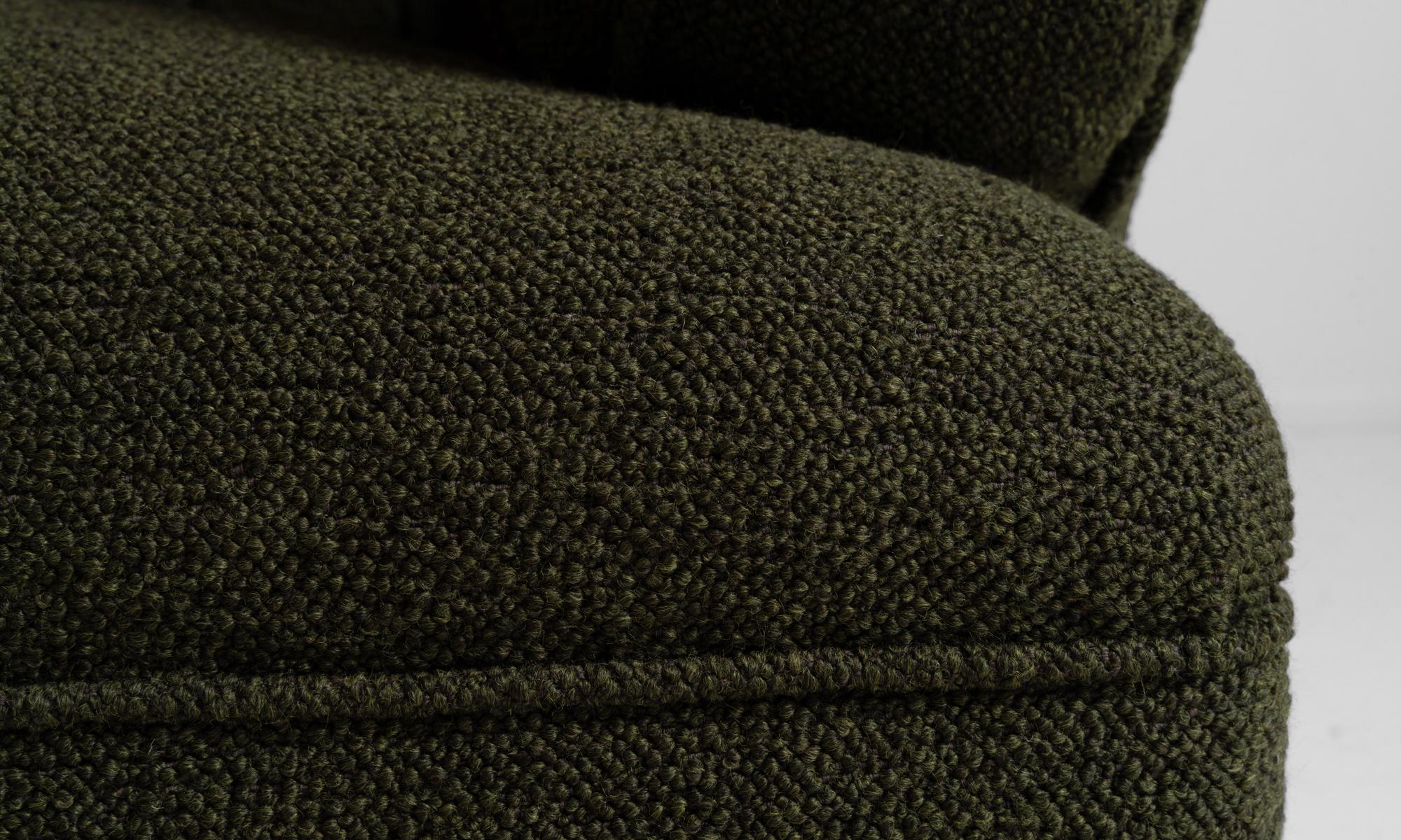 Walnut Tufted Armchairs in Wool Blend Textured Fabric 