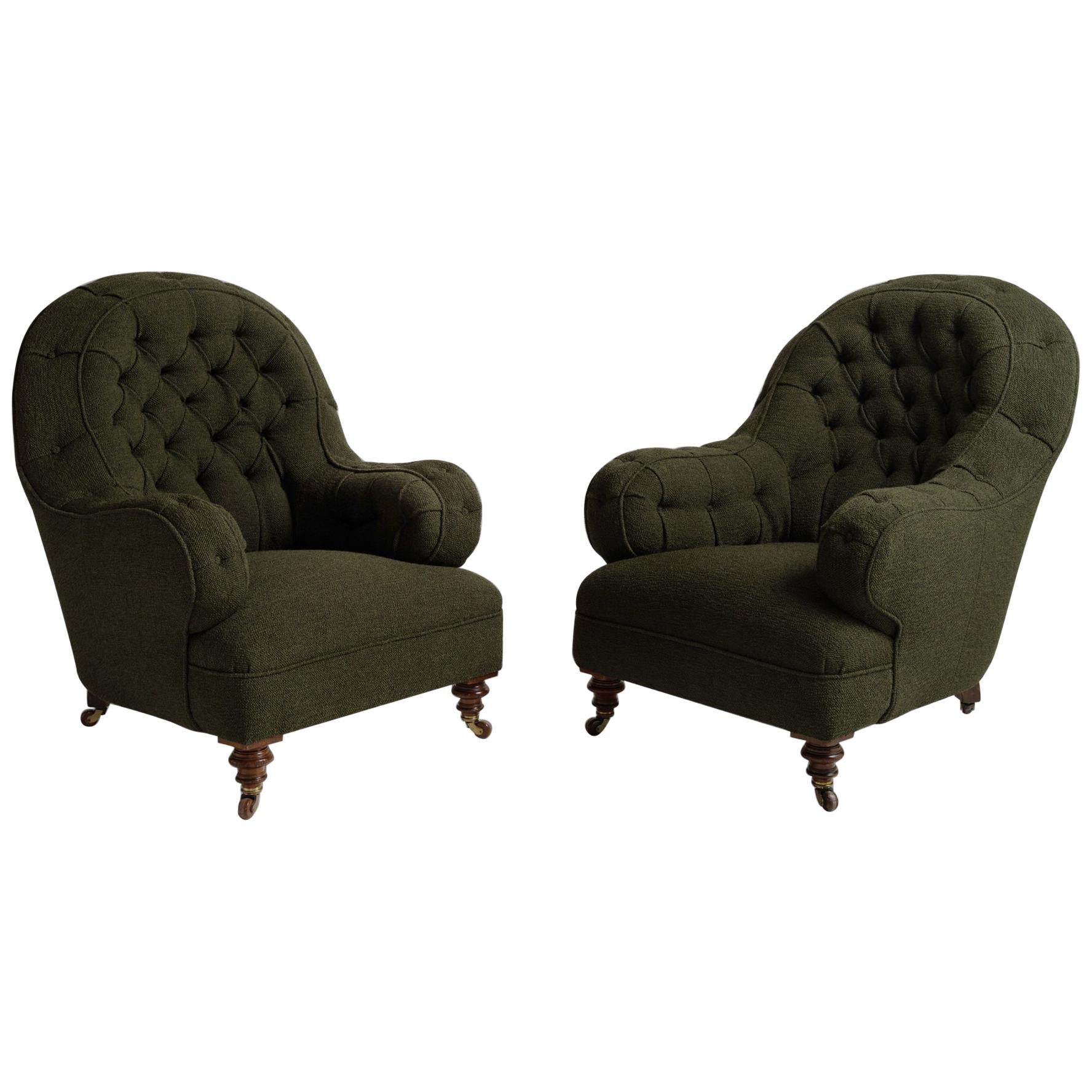 Tufted Armchairs in Wool Blend Textured Fabric 