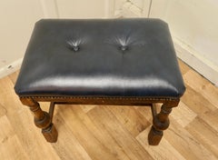 Deep Buttoned Chesterfield Leather Library Stool