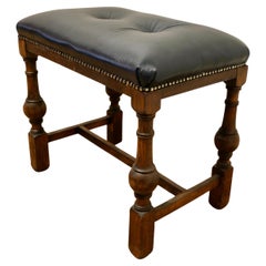 Deep Buttoned Chesterfield Leather Library Stool  