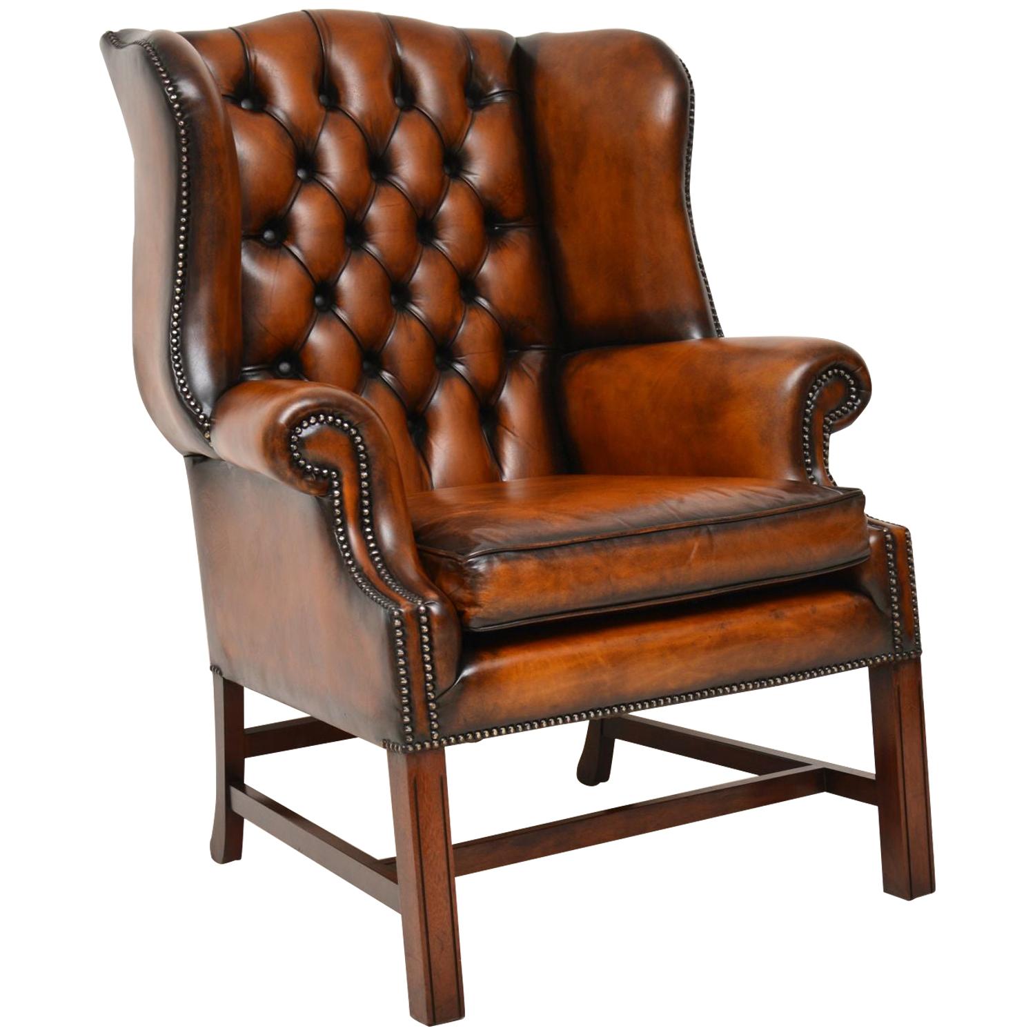 Deep Buttoned Leather Wing Back Armchair