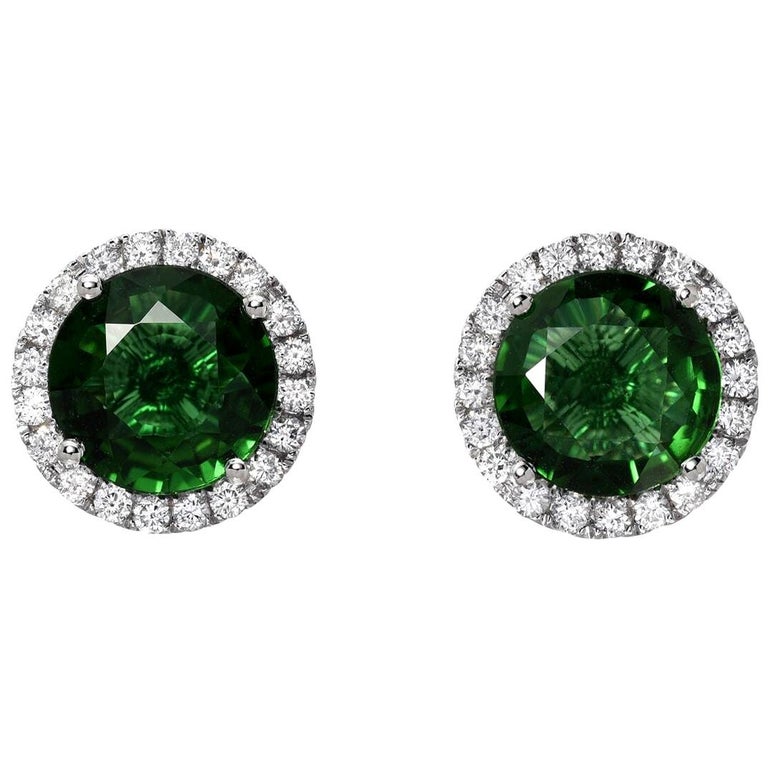 Green Tourmaline Diamond Stud Earrings 1.96 Carats at 1stDibs