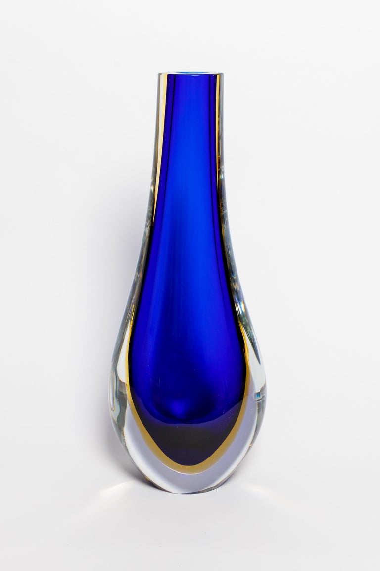 Deep Cobalt Blue Murano Glass Vase, signed For Sale at 1stDibs