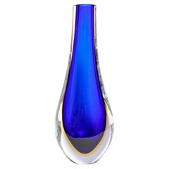 Deep Cobalt Blue Murano Glass Vase, signed