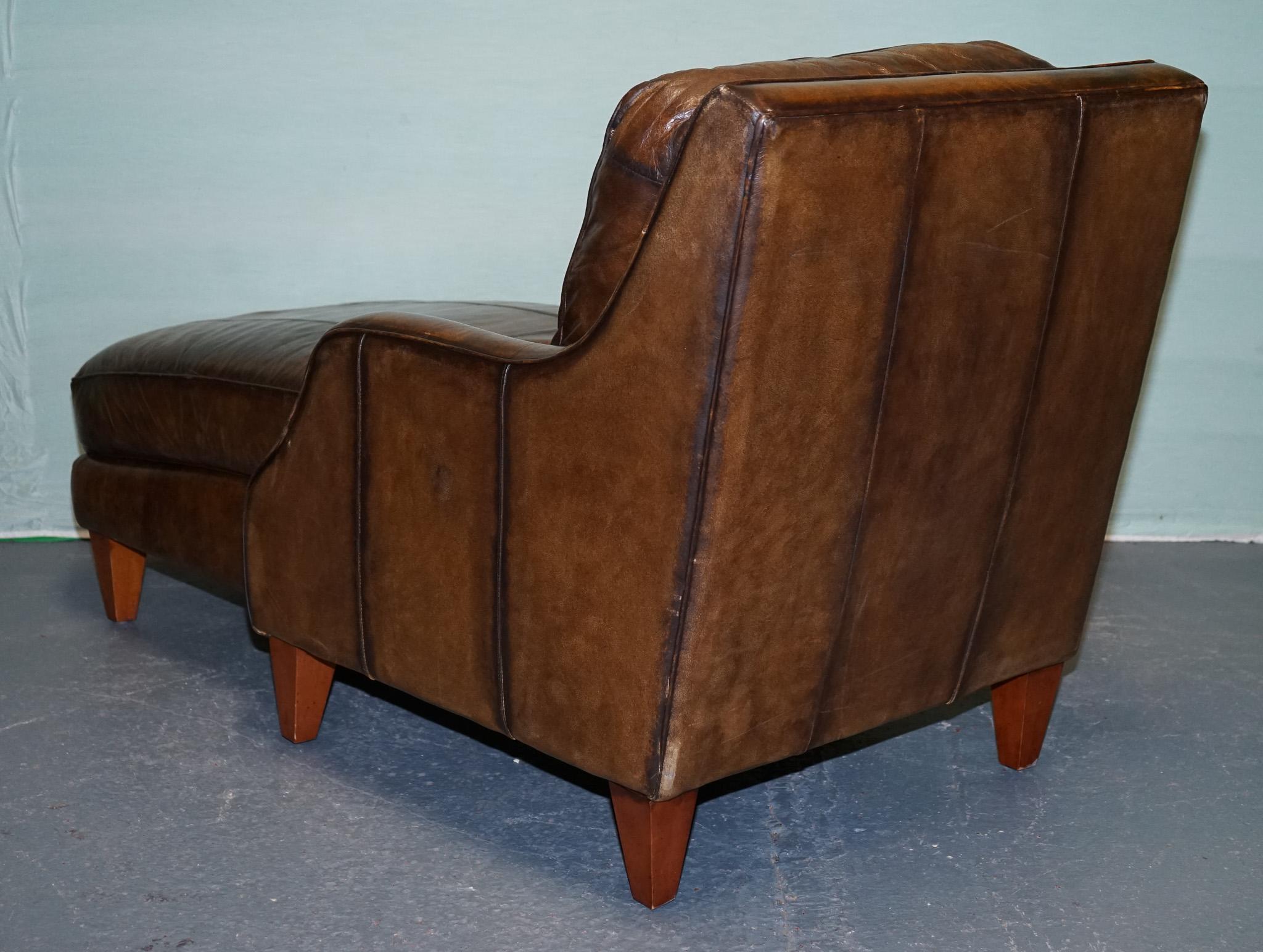 DEEP COGNAC HAND DYED LEATHER CHAISE LOUNGE ARMCHAiR SEATING For Sale 4