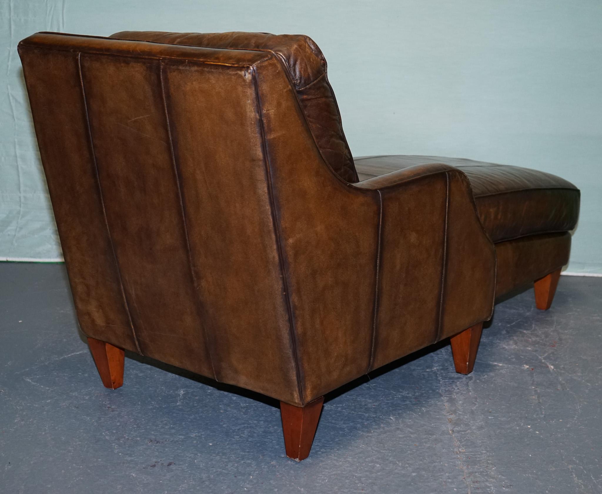 DEEP COGNAC HAND DYED LEATHER CHAISE LOUNGE ARMCHAiR SEATING For Sale 5