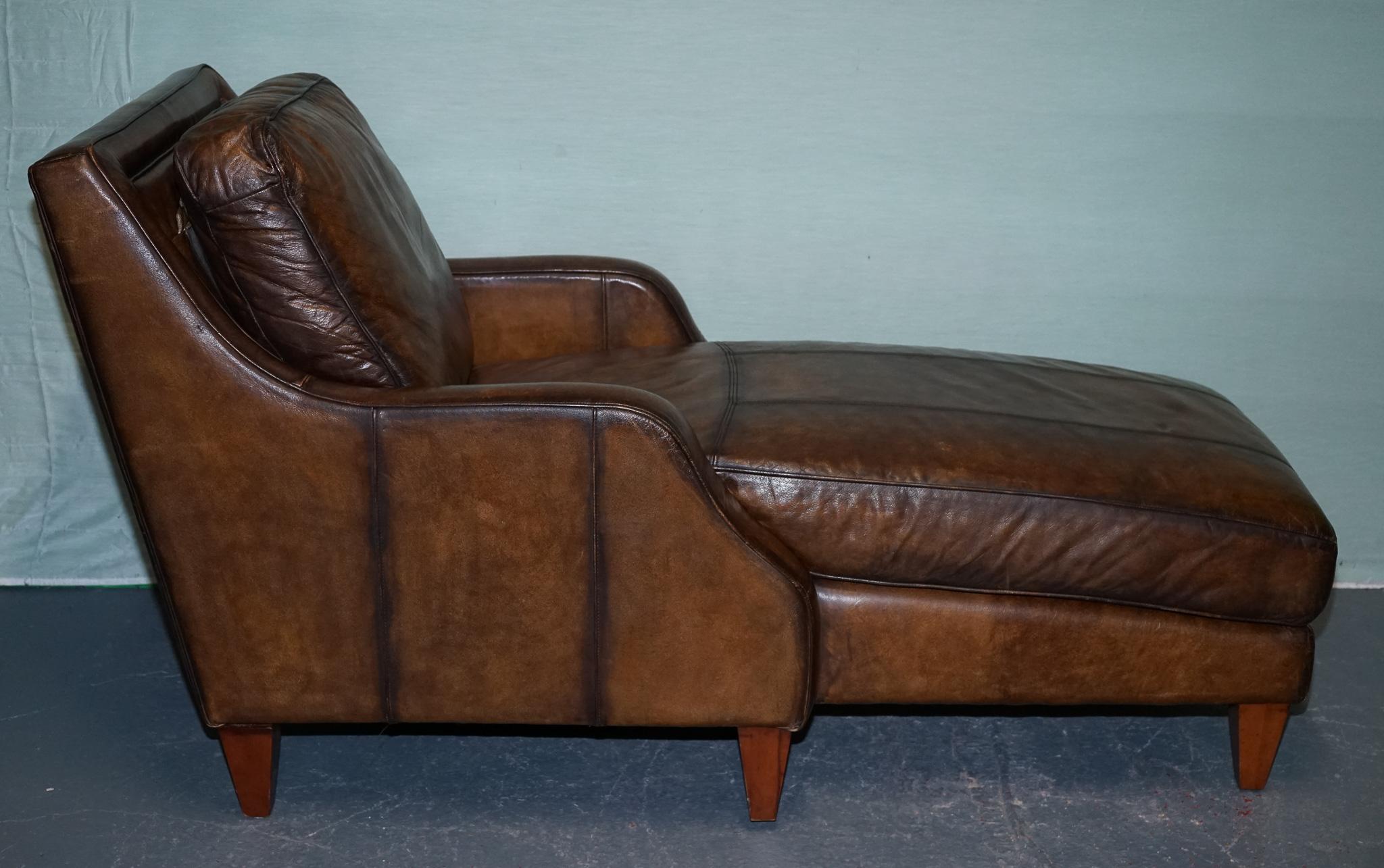 DEEP COGNAC HAND DYED LEATHER CHAISE LOUNGE ARMCHAiR SEATING For Sale 6