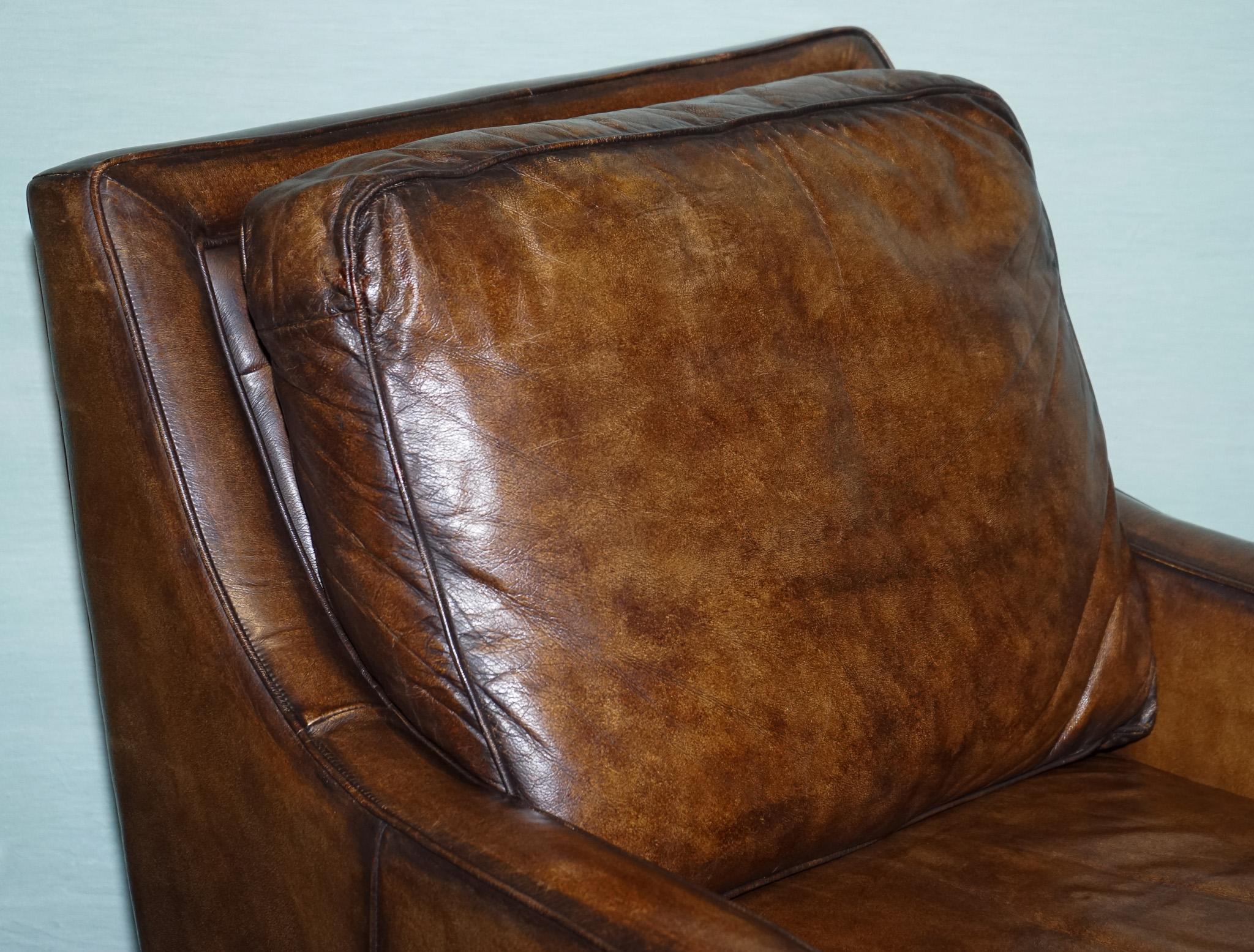 DEEP COGNAC HAND DYED LEATHER CHAISE LOUNGE ARMCHAiR SEATING For Sale 7