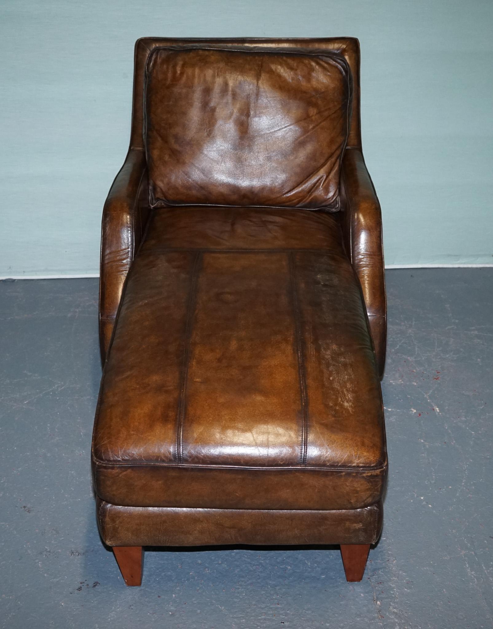 DEEP COGNAC HAND DYED LEATHER CHAISE LOUNGE ARMCHAiR SEATING For Sale 8