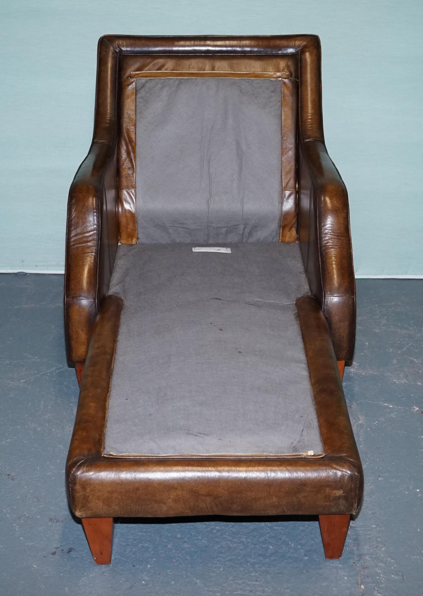 DEEP COGNAC HAND DYED LEATHER CHAISE LOUNGE ARMCHAiR SEATING For Sale 9