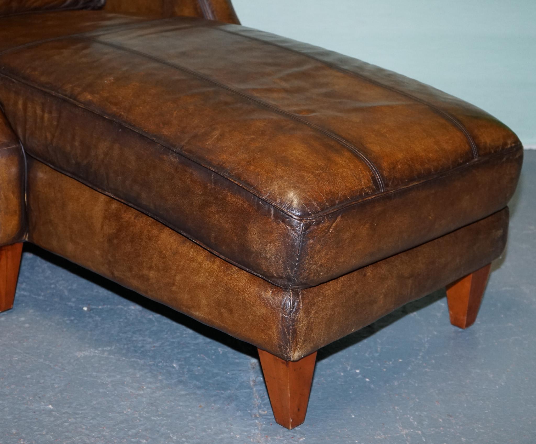 Hand-Crafted DEEP COGNAC HAND DYED LEATHER CHAISE LOUNGE ARMCHAiR SEATING For Sale