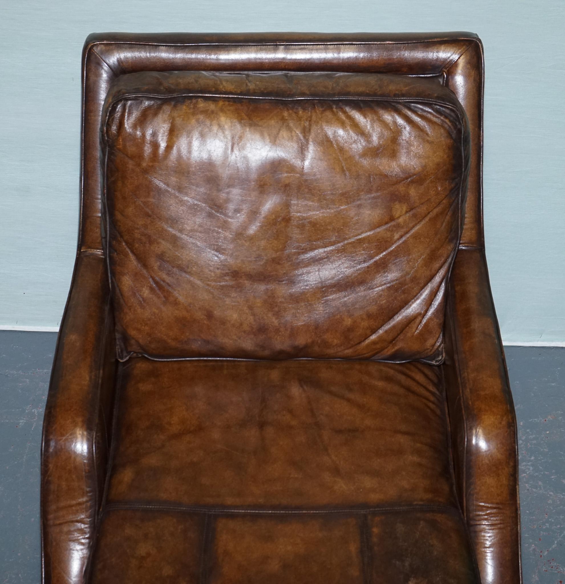 20th Century DEEP COGNAC HAND DYED LEATHER CHAISE LOUNGE ARMCHAiR SEATING For Sale