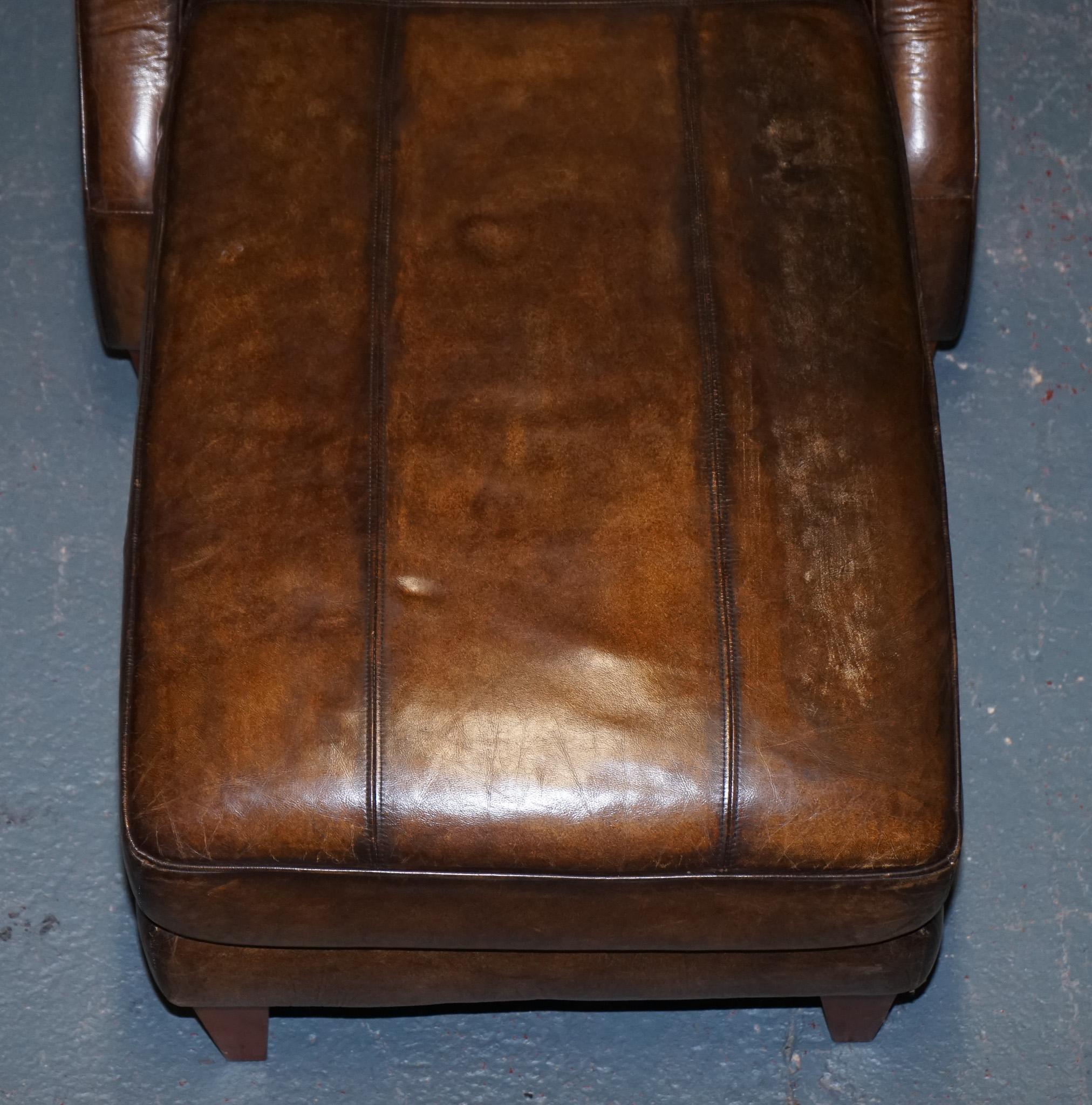 Leather DEEP COGNAC HAND DYED LEATHER CHAISE LOUNGE ARMCHAiR SEATING For Sale