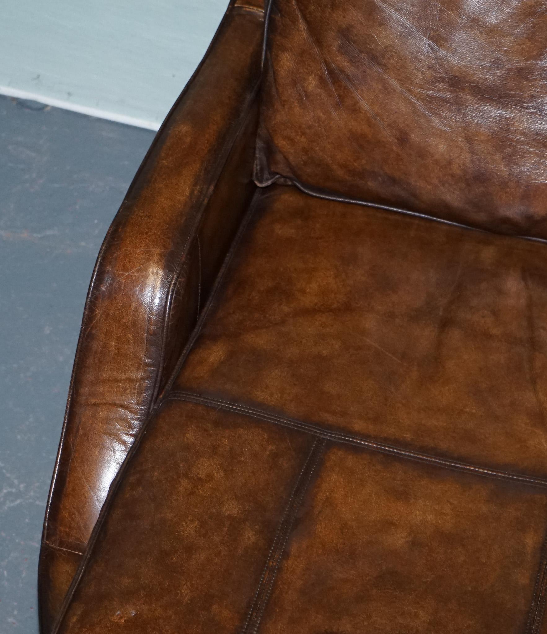 DEEP COGNAC HAND DYED LEATHER CHAISE LOUNGE ARMCHAiR SEATING For Sale 1