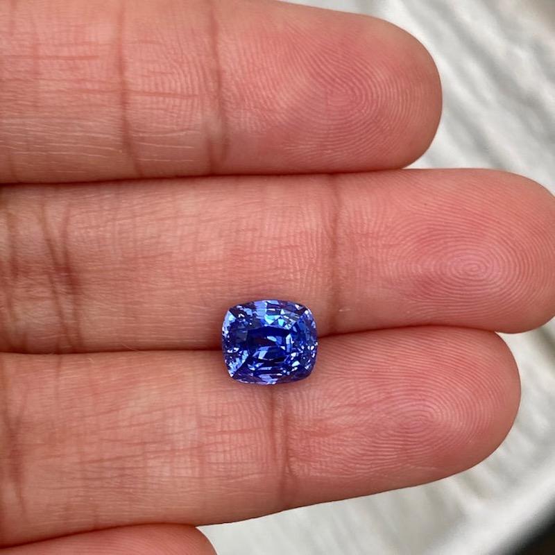 A deep cornflower blue sapphire of incredible brightness and vitality. Masterfully cut by our skilled cutter into a cushion shape of over 3 carat which strengthens the intensity of colour and gives it that wow factor. With no evidence of heat