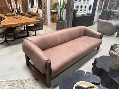 Deep Cushion Cigar Leather Fold Sofa, Parawood Frame