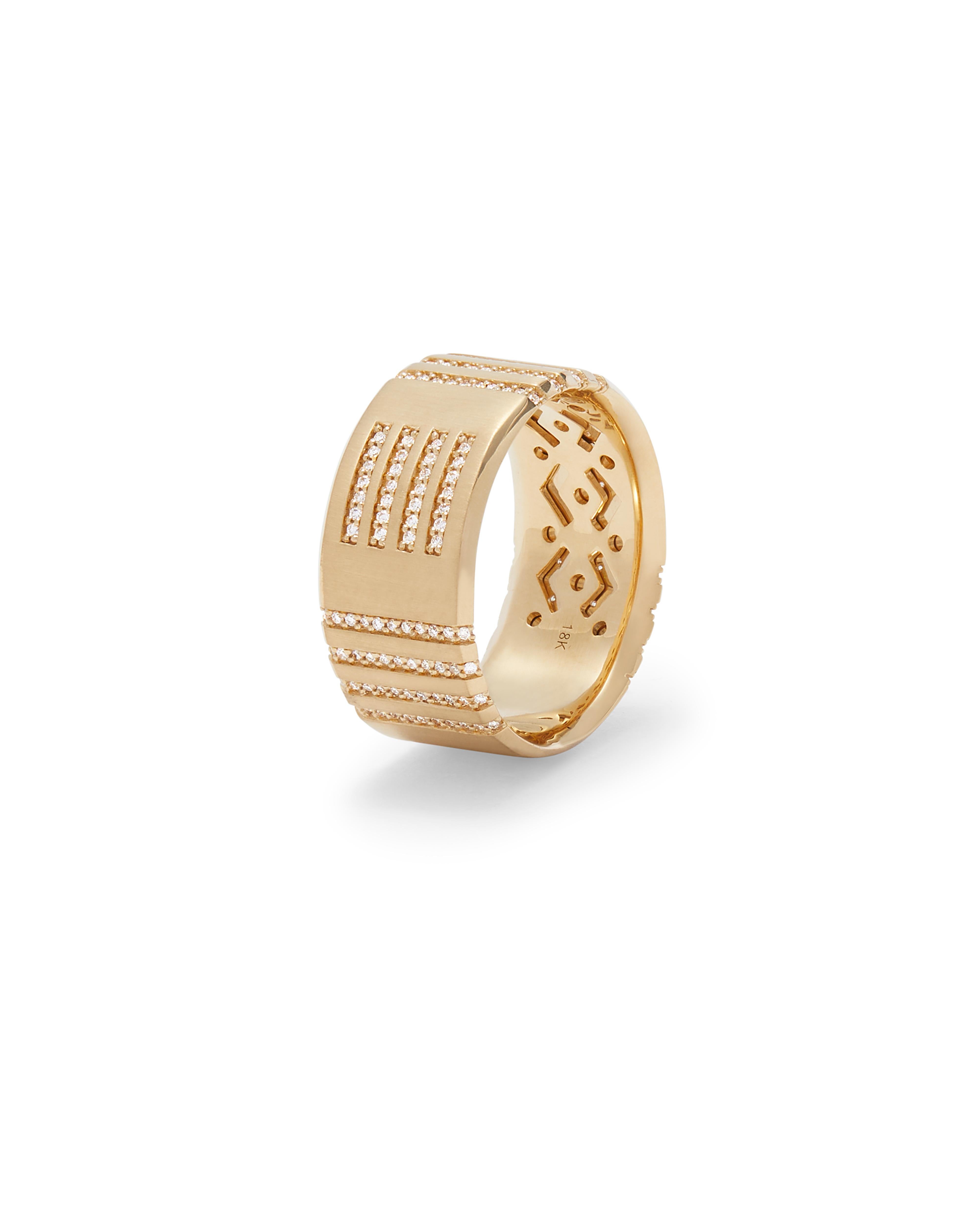 For Sale:  Heart The Stones by Halle Millien nDeep Etched Diamond Cigar Band Spindle Ring 2