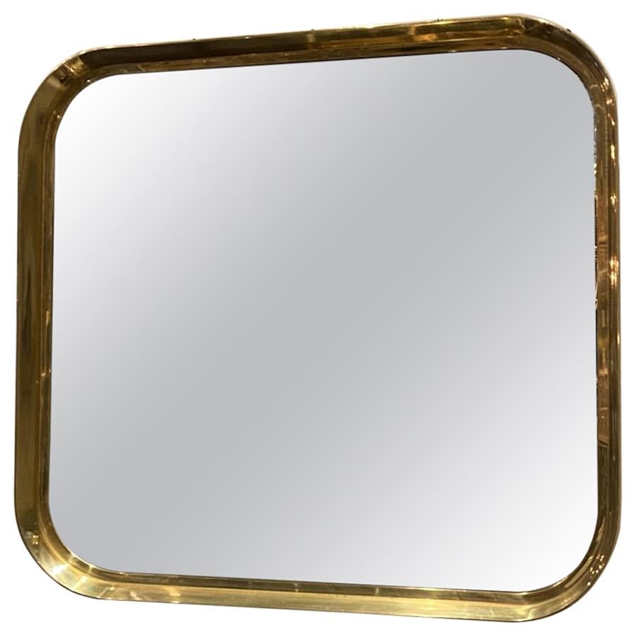 Deep Framed Brass Mirror, 1960s, Italy