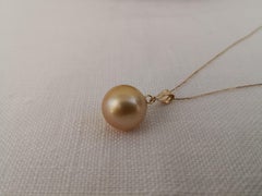 Deep Golden Color South Sea Pearl Round, Gold Pendant Necklace