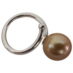 Deep Golden Color South Sea Pearl Ring, Natural Color and Luster