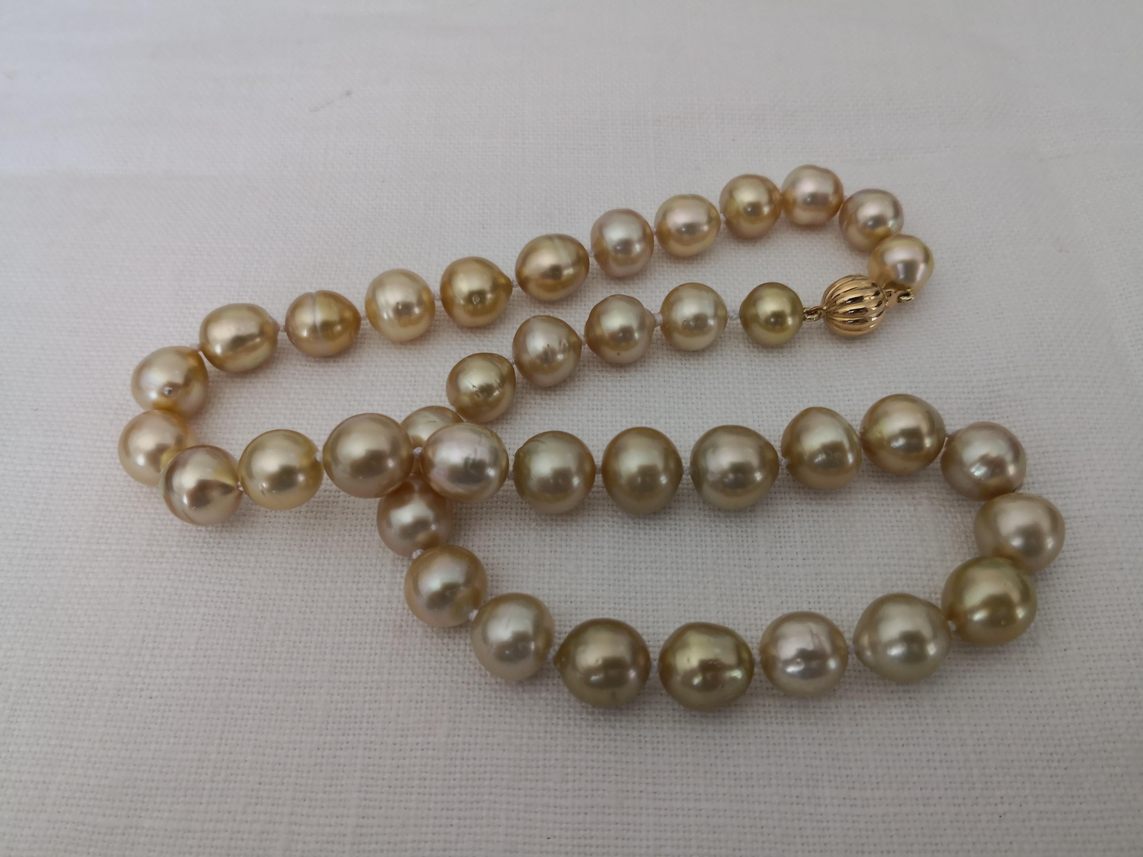 Bead Deep Golden Color South Sea Pearls Necklace 18 Karat Gold Clasp