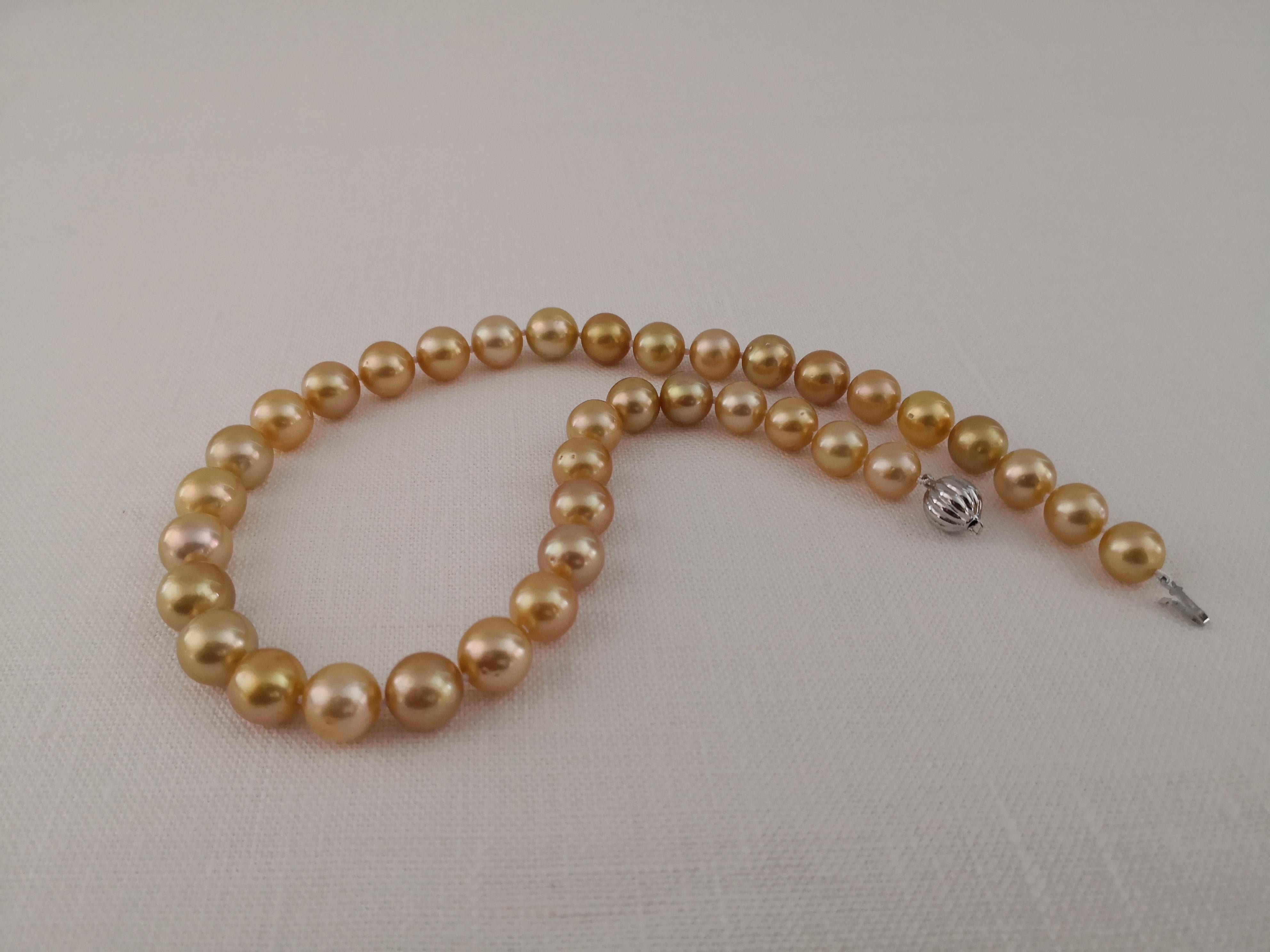 Women's Deep Golden Natural Color South Sea Pearls, Round, 18 Karat Gold