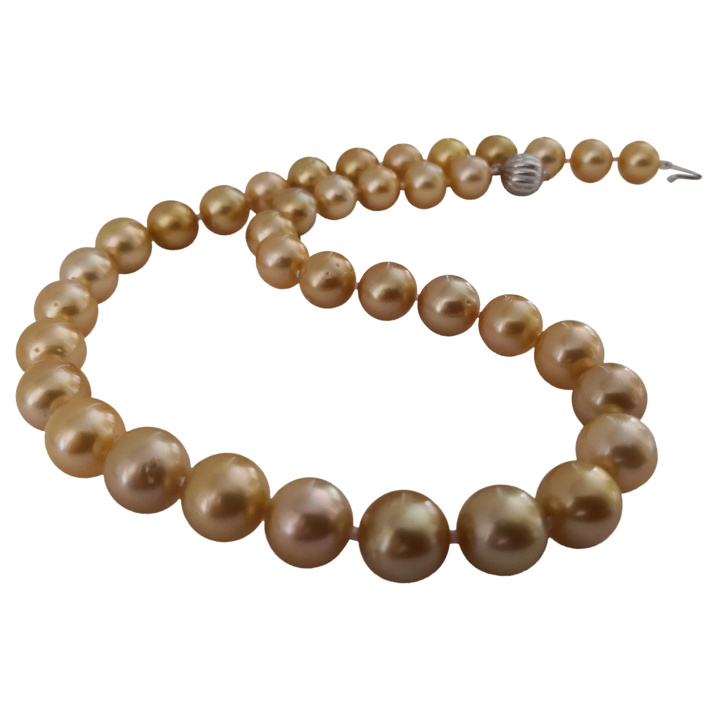Deep Golden Natural Color South Sea Pearls, Round, 18 Karat Gold