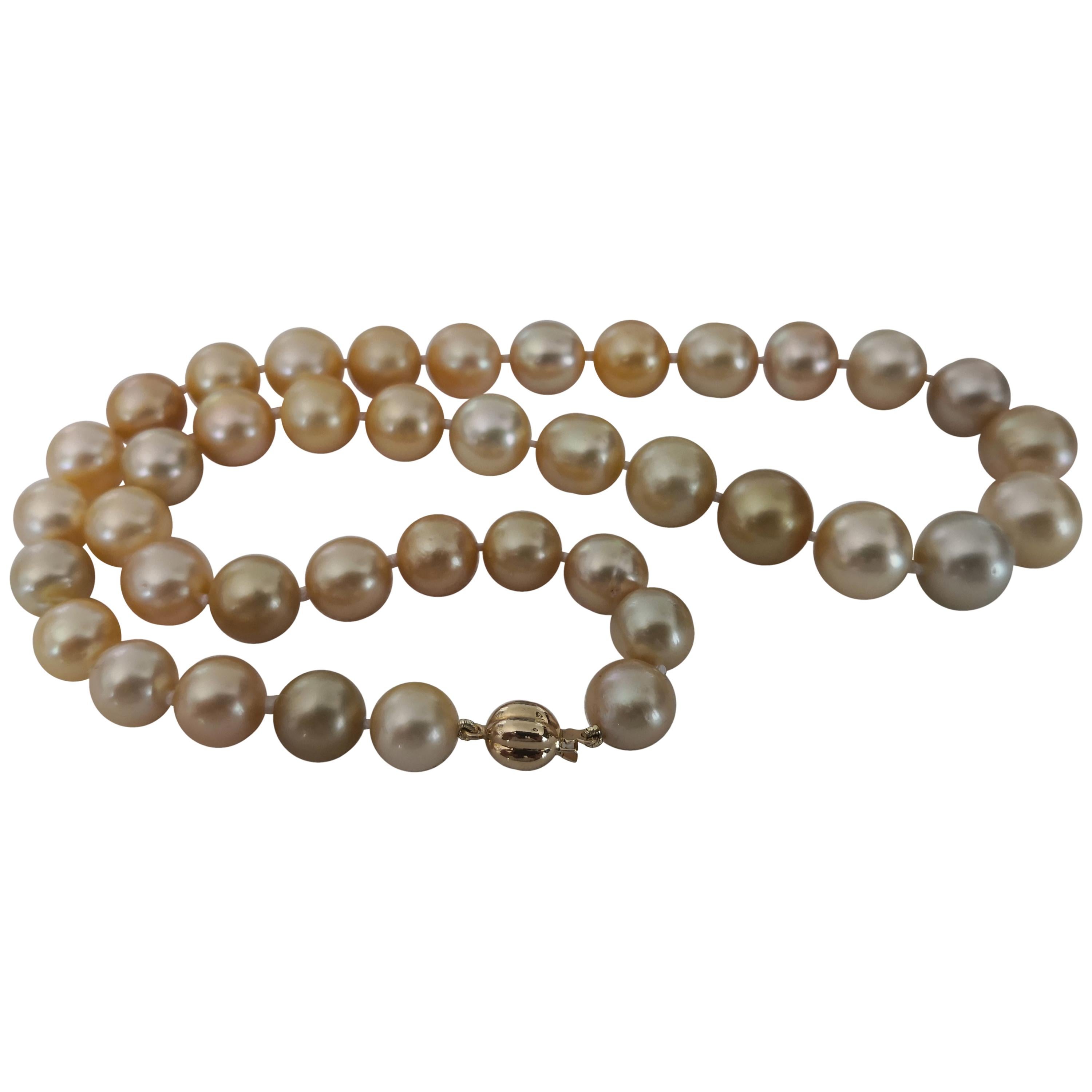 Deep Golden South Sea Pearls Natural Color and Luster, 18 Karat Gold For Sale
