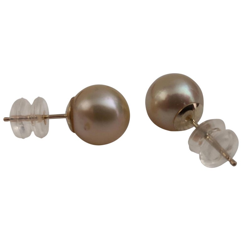 Deep Golden South Sea Pearls, Round Shape, Gold Earrings For Sale at 1stDibs