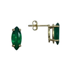 Deep Green 3.50 Carat Colombian Emerald Gold Earring Studs Pear or Teardrop Cut