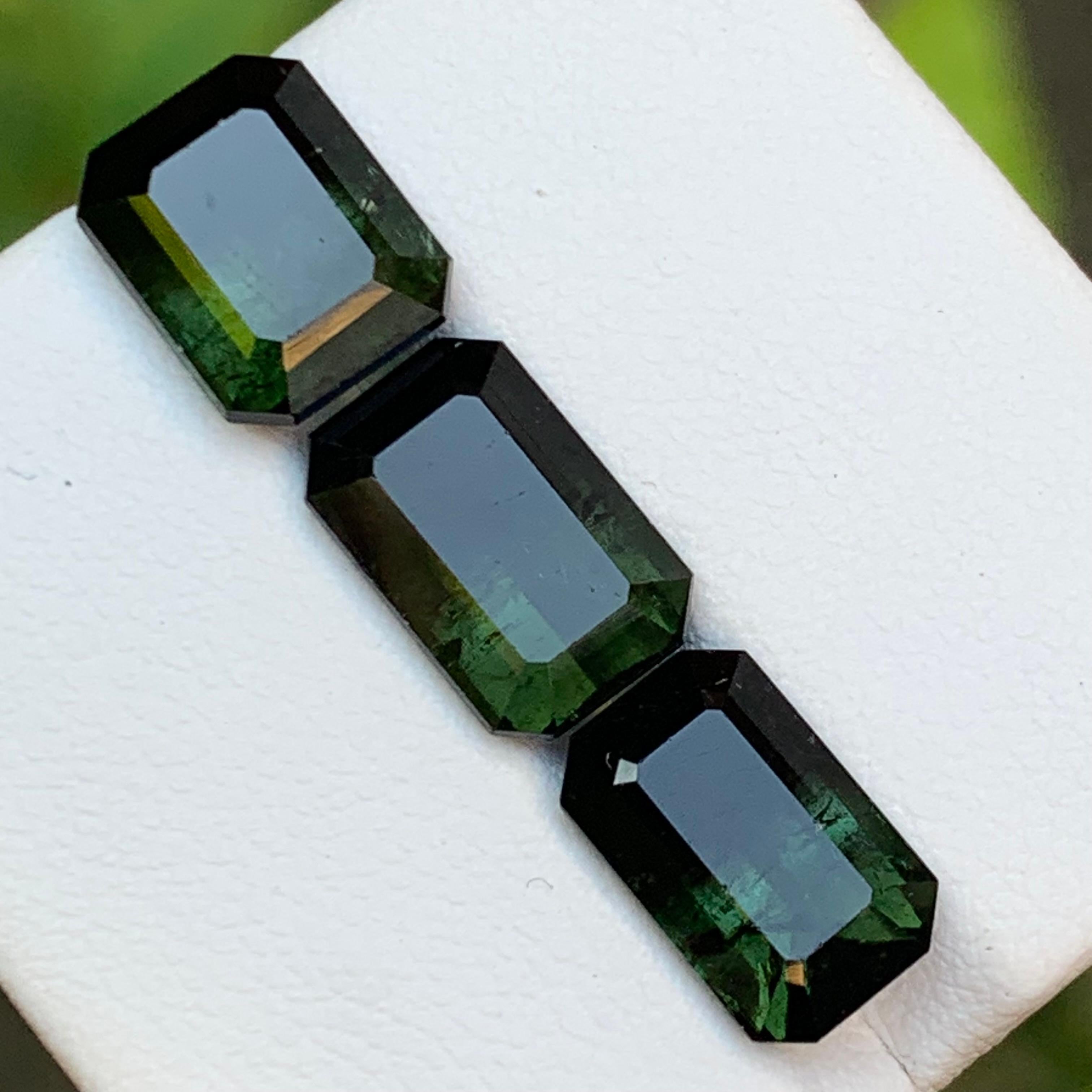 Contemporain Tourmaline Naturelle Bicolore Vert & Greene & Greene 10.20 Ct Emerald Cut en vente