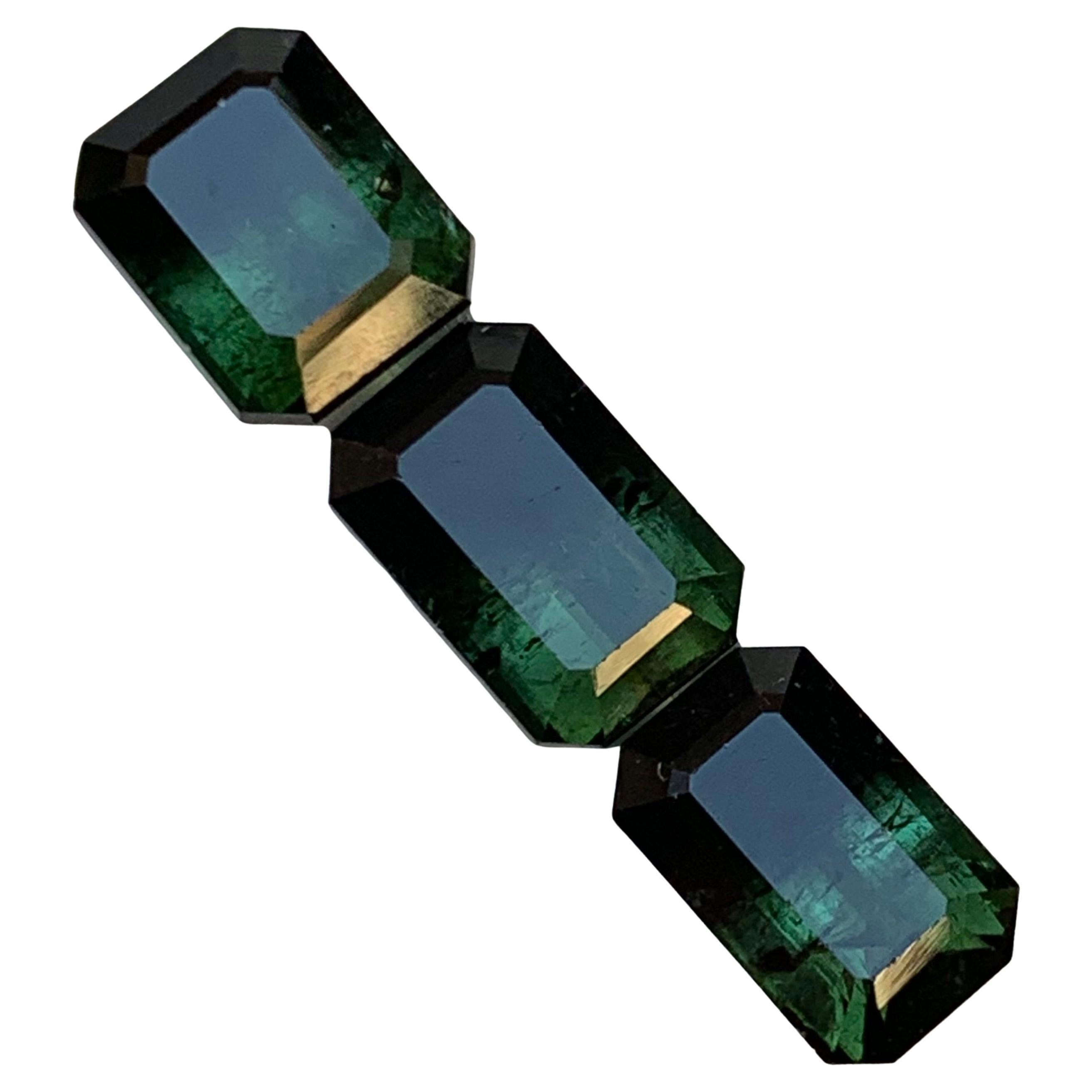 Deep Green & Black Bicolor Natural Tourmaline Gemstones 10.20 Ct Emerald Cut