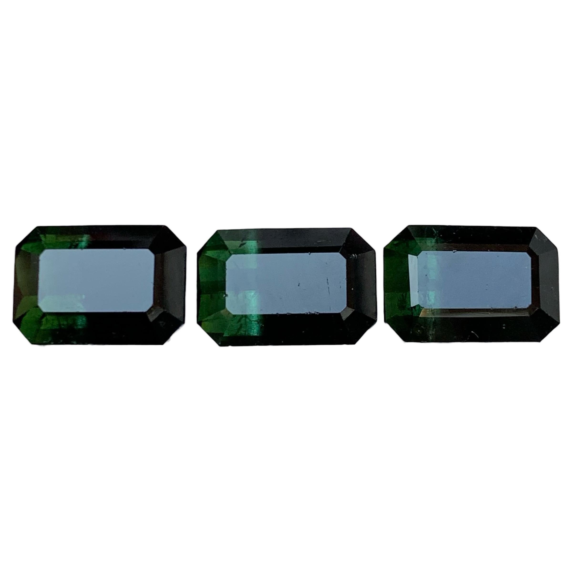 Deep Green & Black Bicolor Natural Tourmaline Gemstones 23.10 Ct Emerald Cut